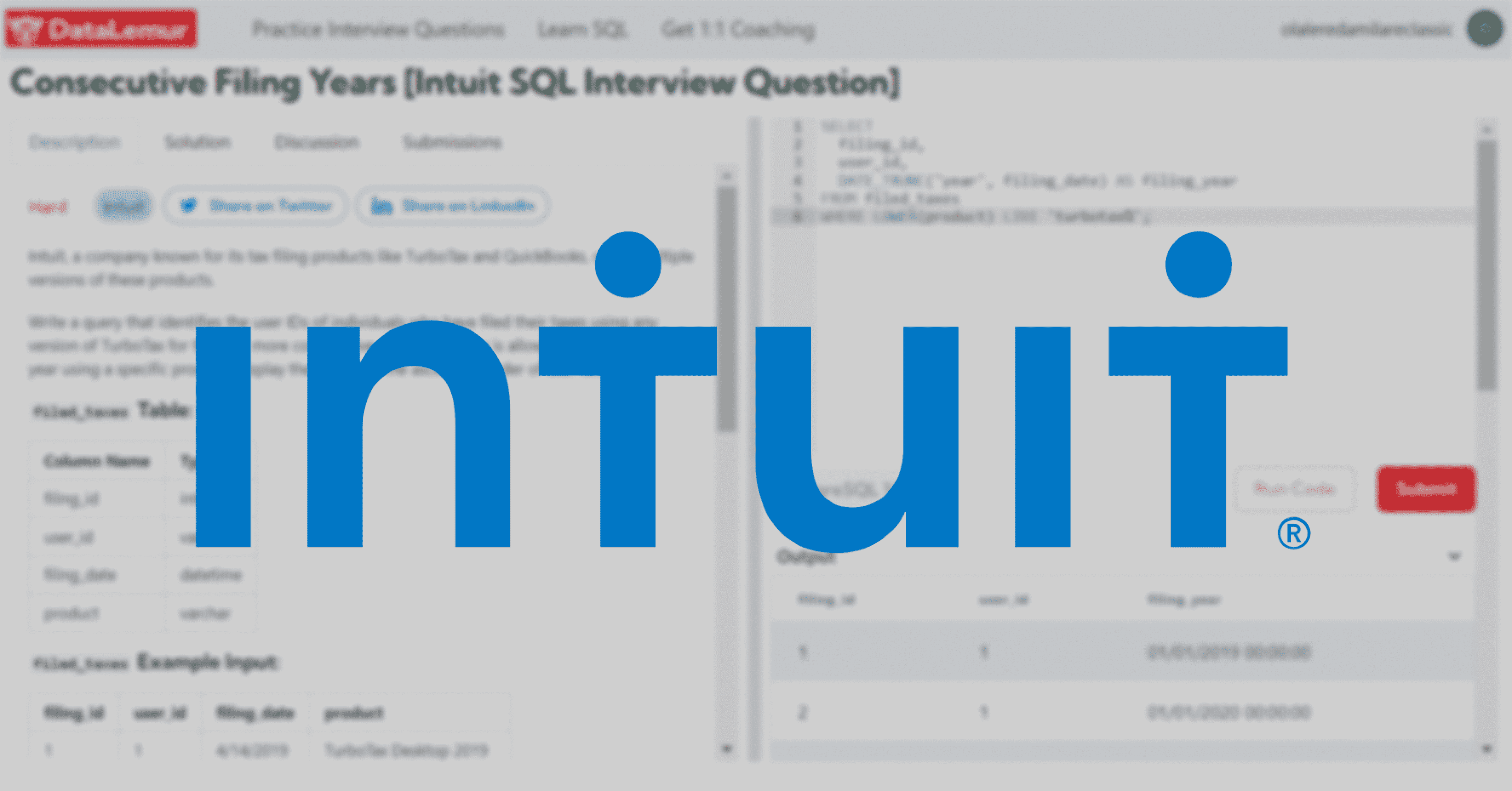 Intuit SQL Interview Question