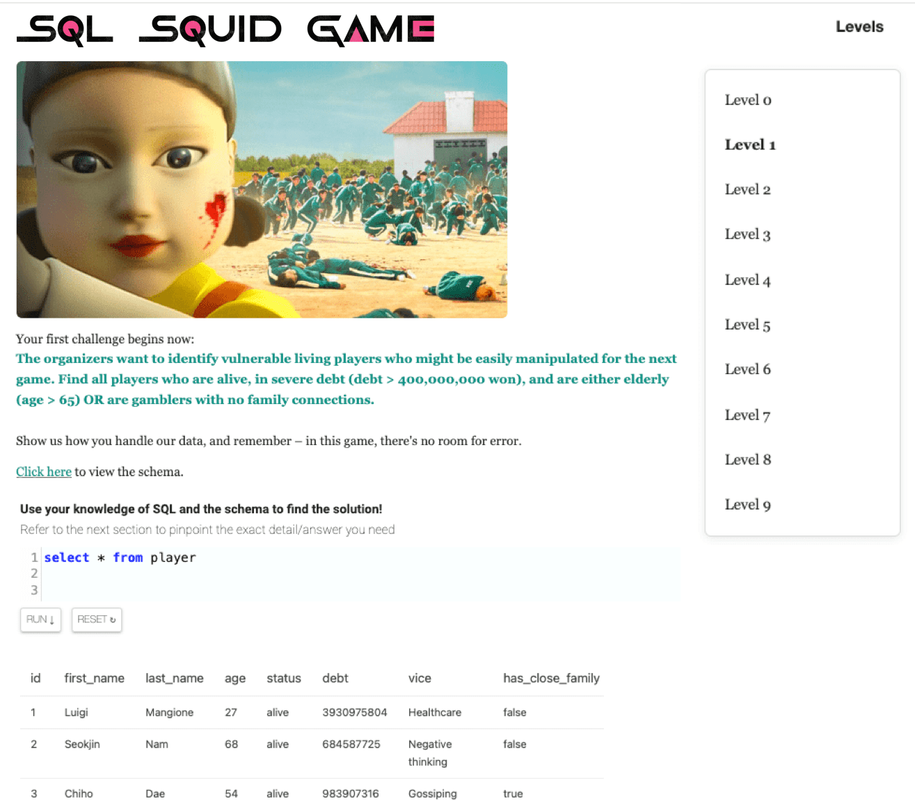 SQL Squid Game Level 1