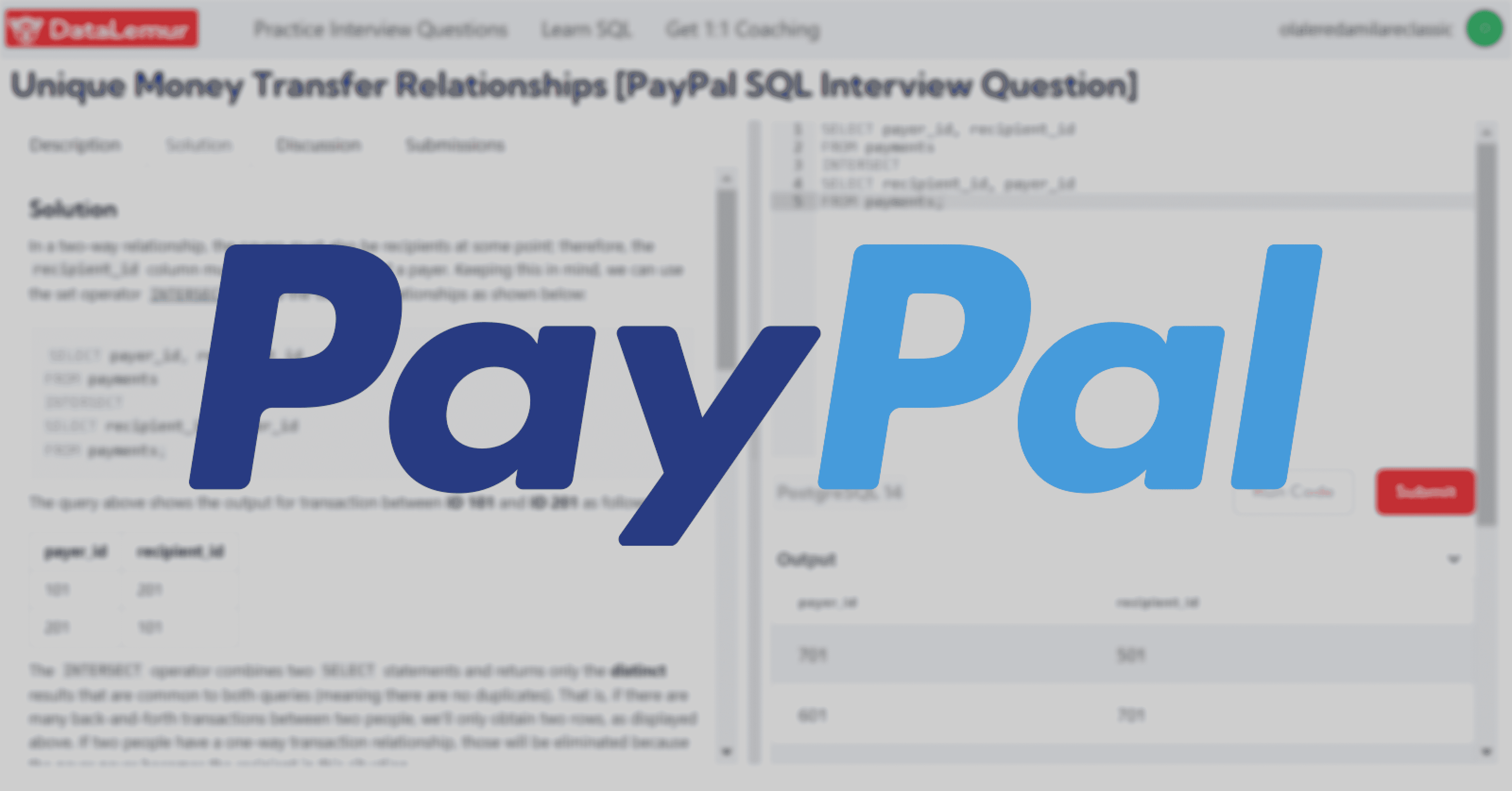 PayPal SQL Interview Question