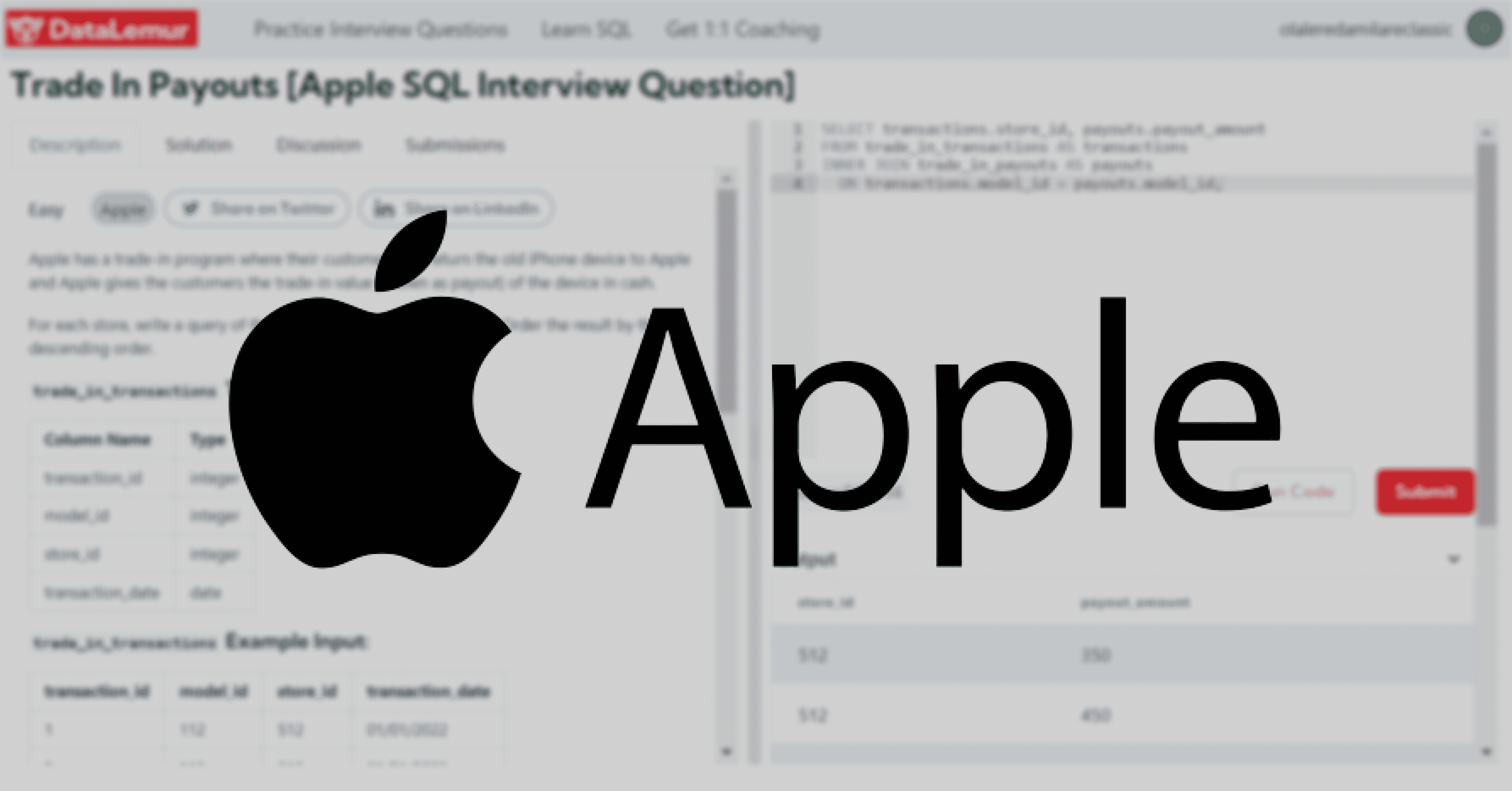 Apple SQL Interview Question Trade-In Payouts
