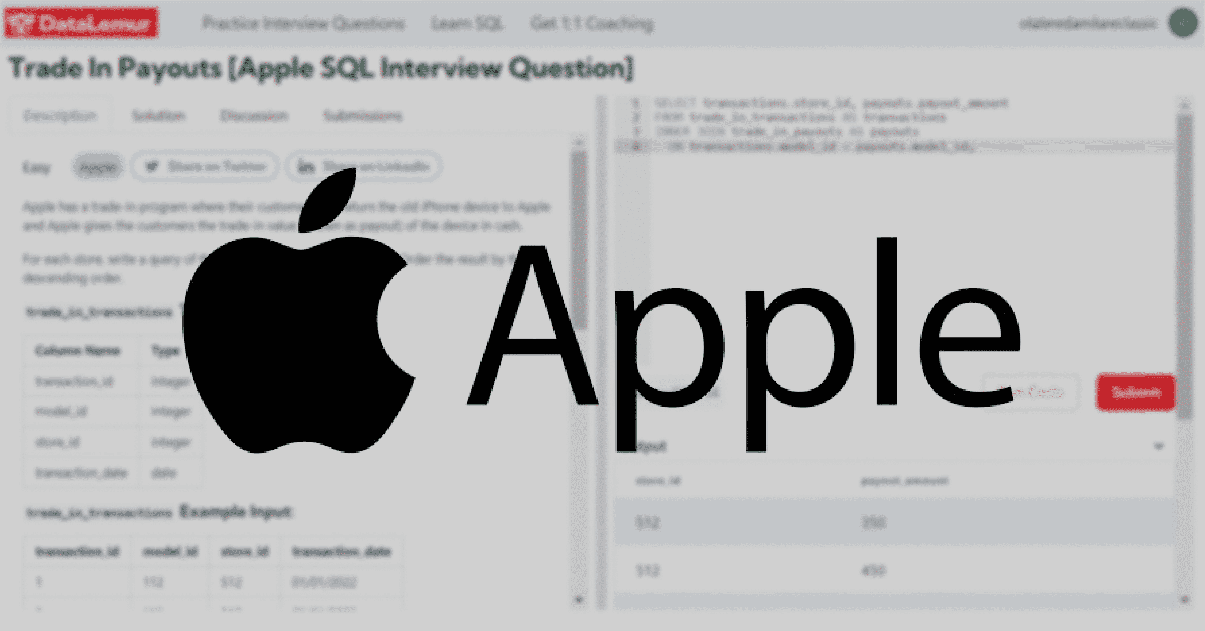 Apple SQL Interview Question