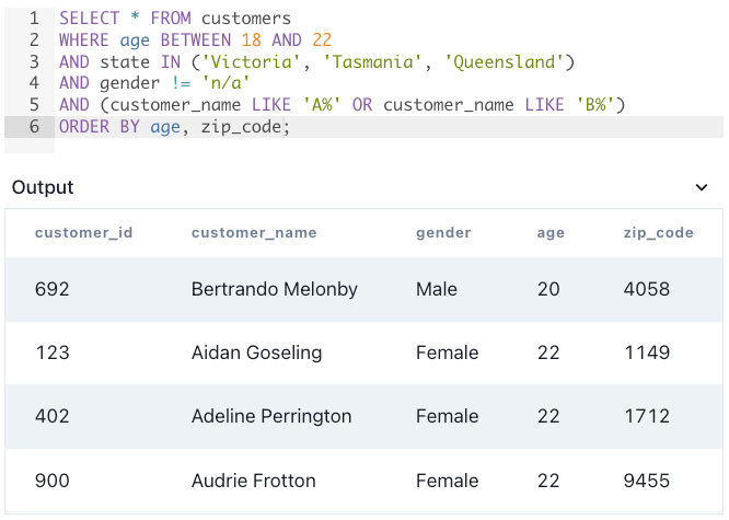 SQL Order By Customer Records Example