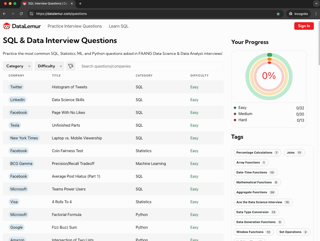 DataLemur SQL Interview Questions