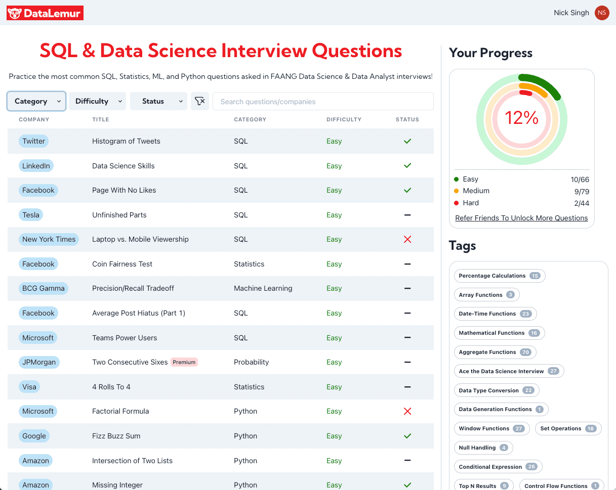 DataLemur Question Bank