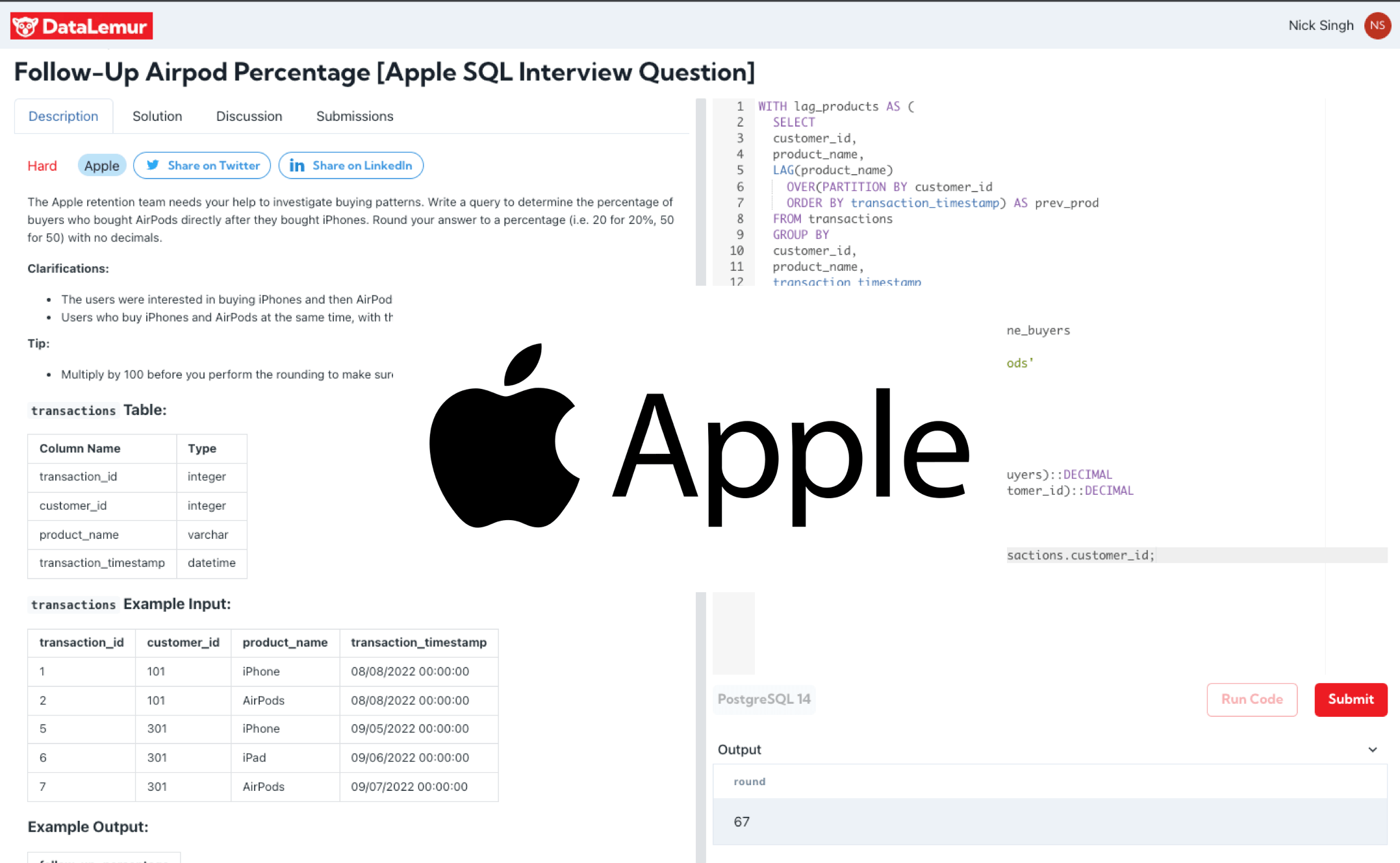 Apple SQL Interview Question Airpod Percentage