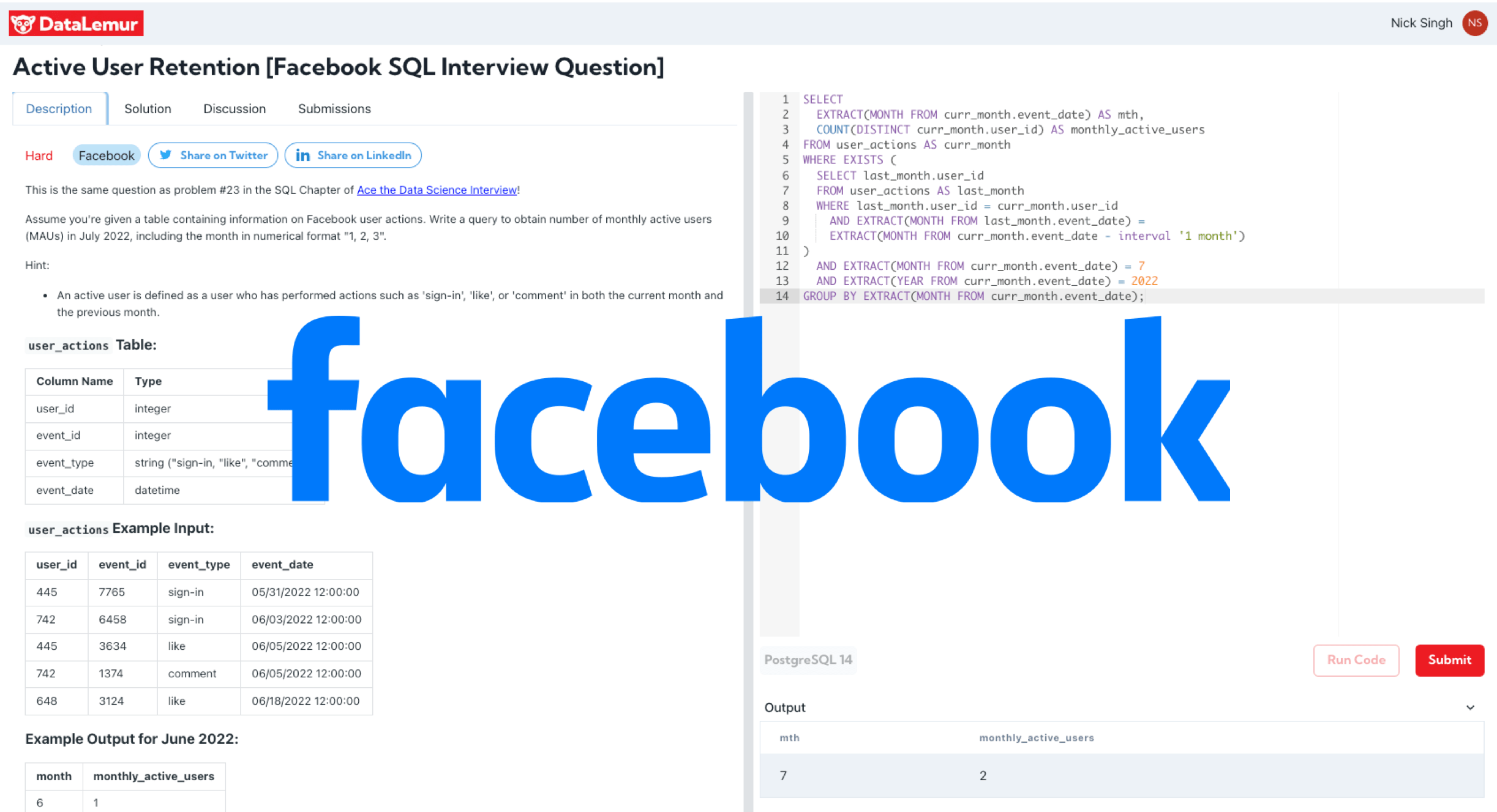 Active User Retention: Facebook SQL Interview Question
