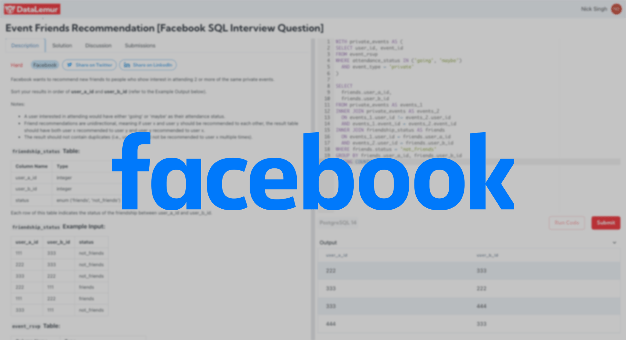 Facebook Friends Recommendation SQL Interview Question