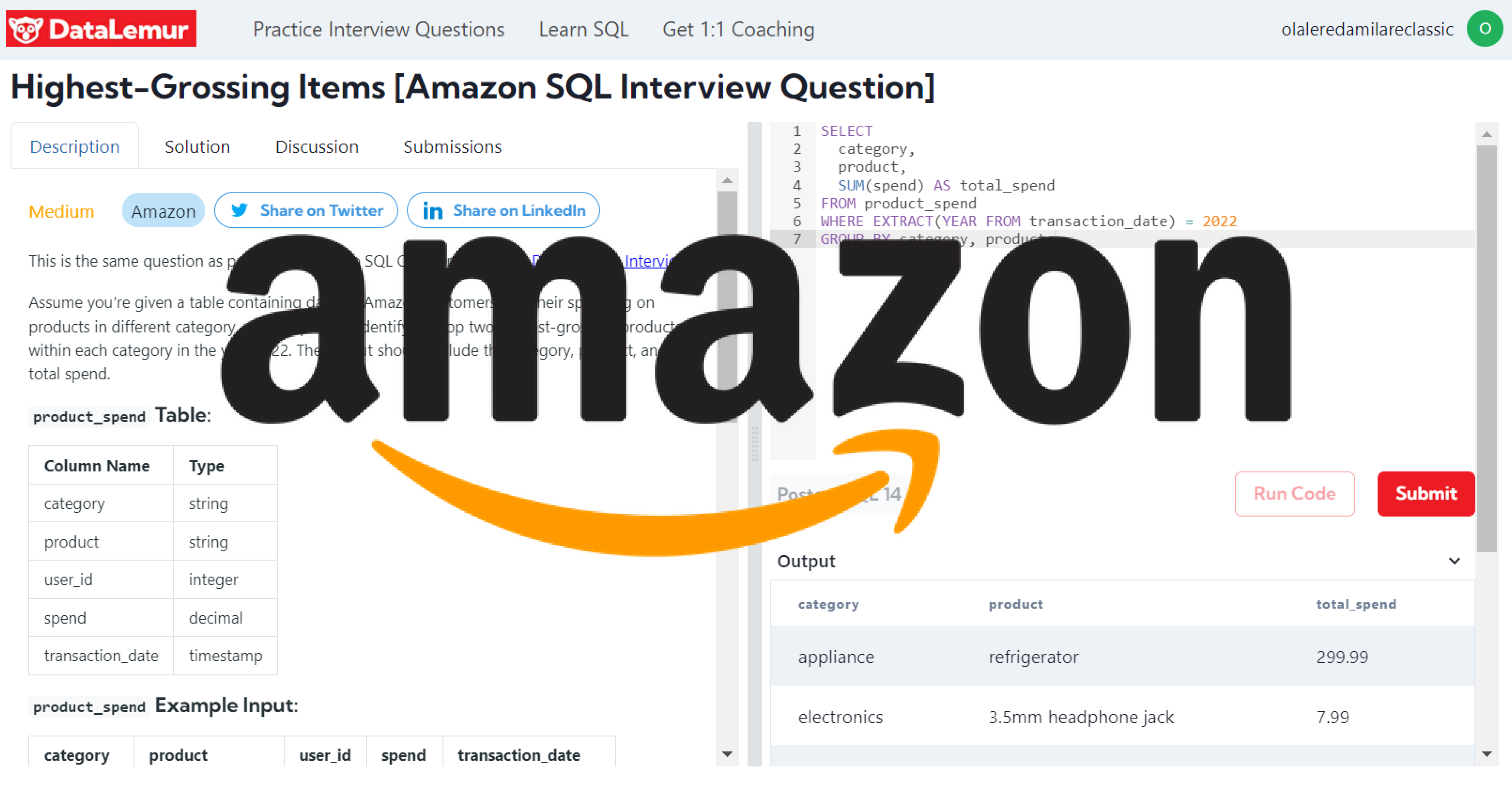 Amazon SQL Interview Question