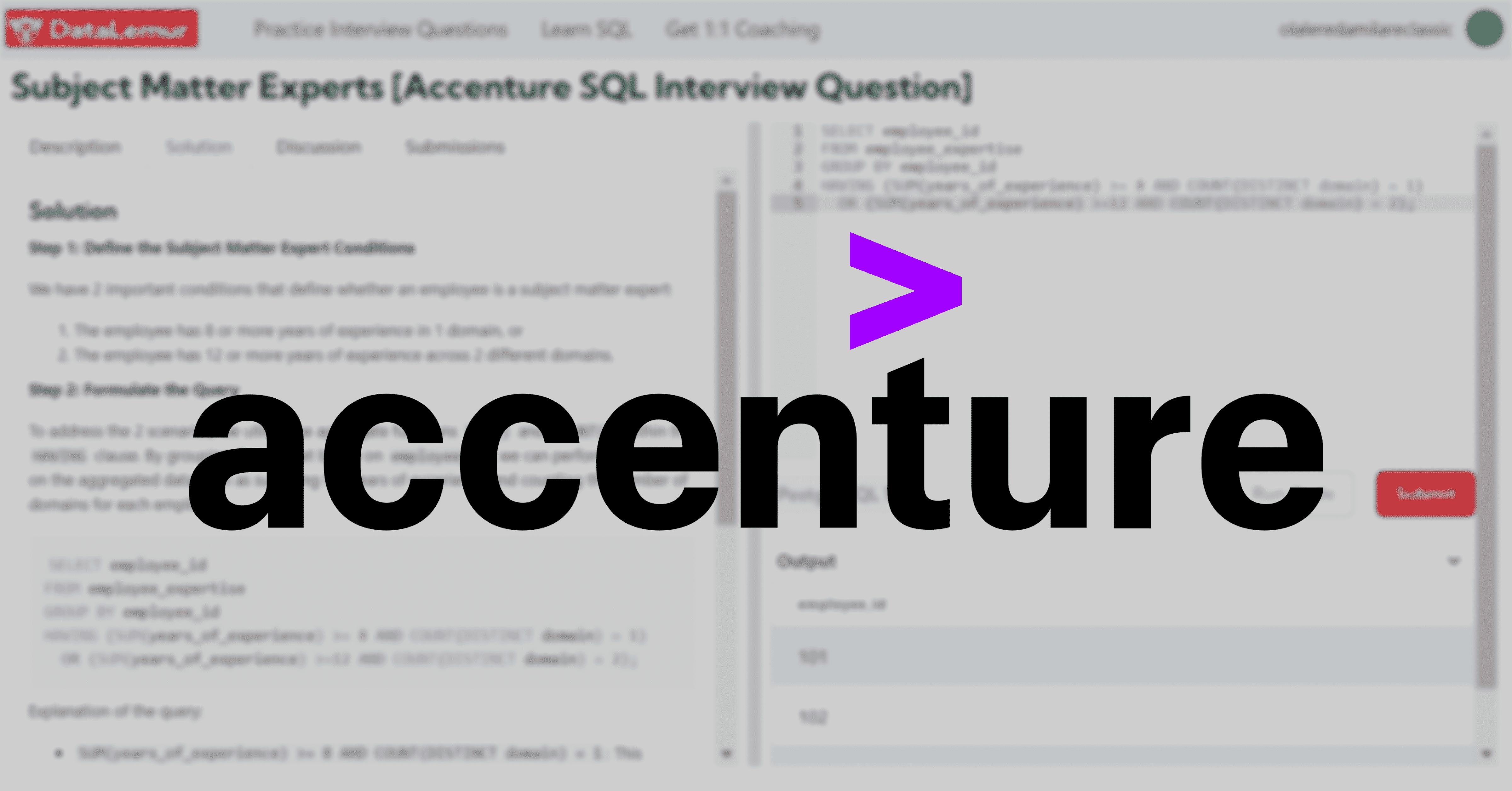 Accenture SQL Interview Question