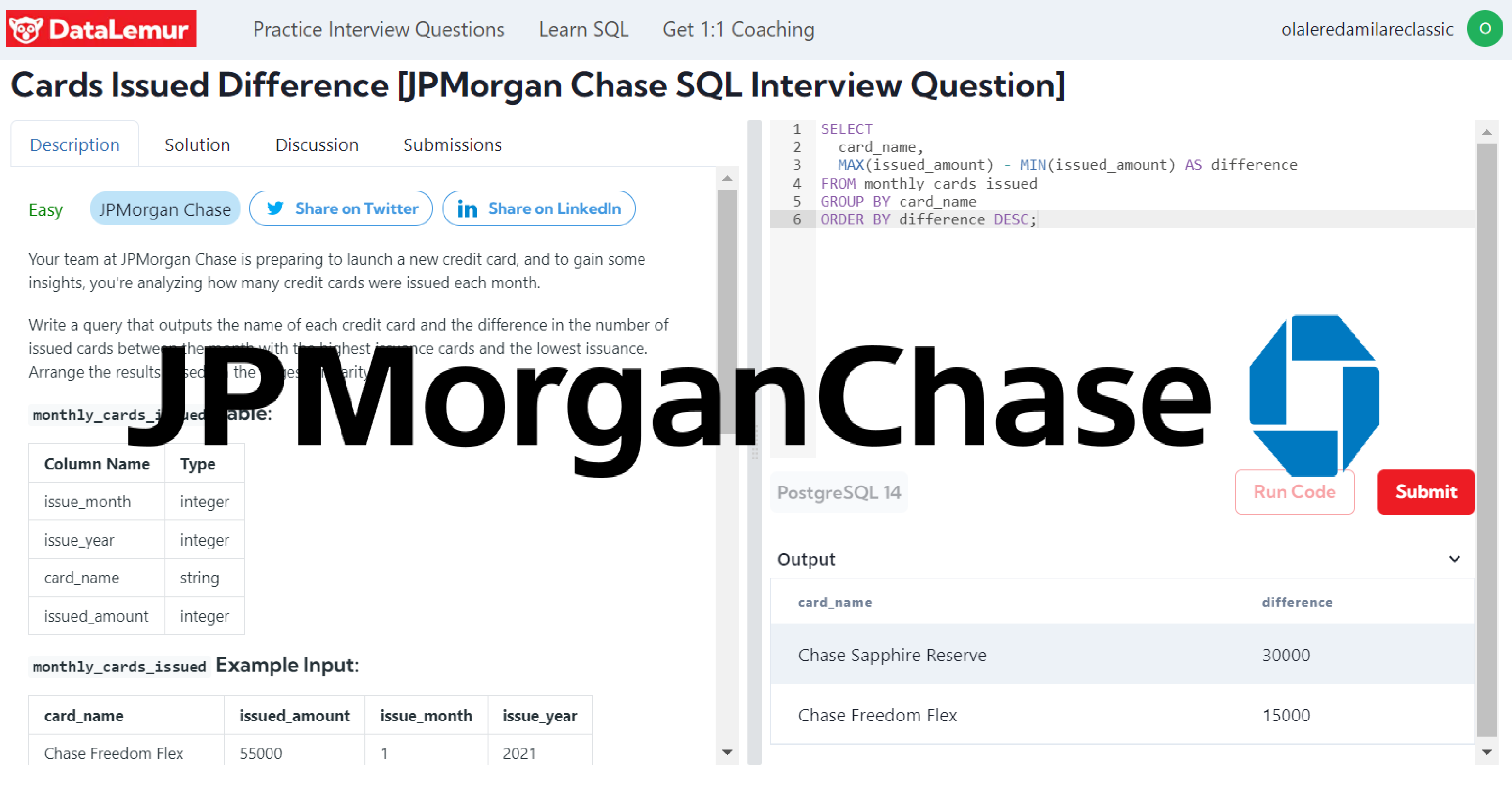 JPMorgan Chase SQL Interview Question