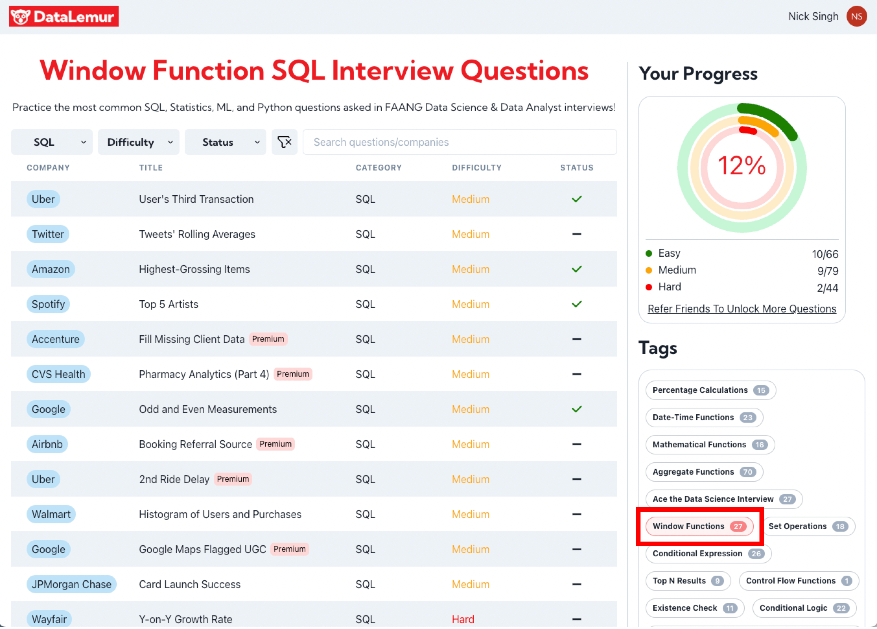 Window Function Questions on DataLemur