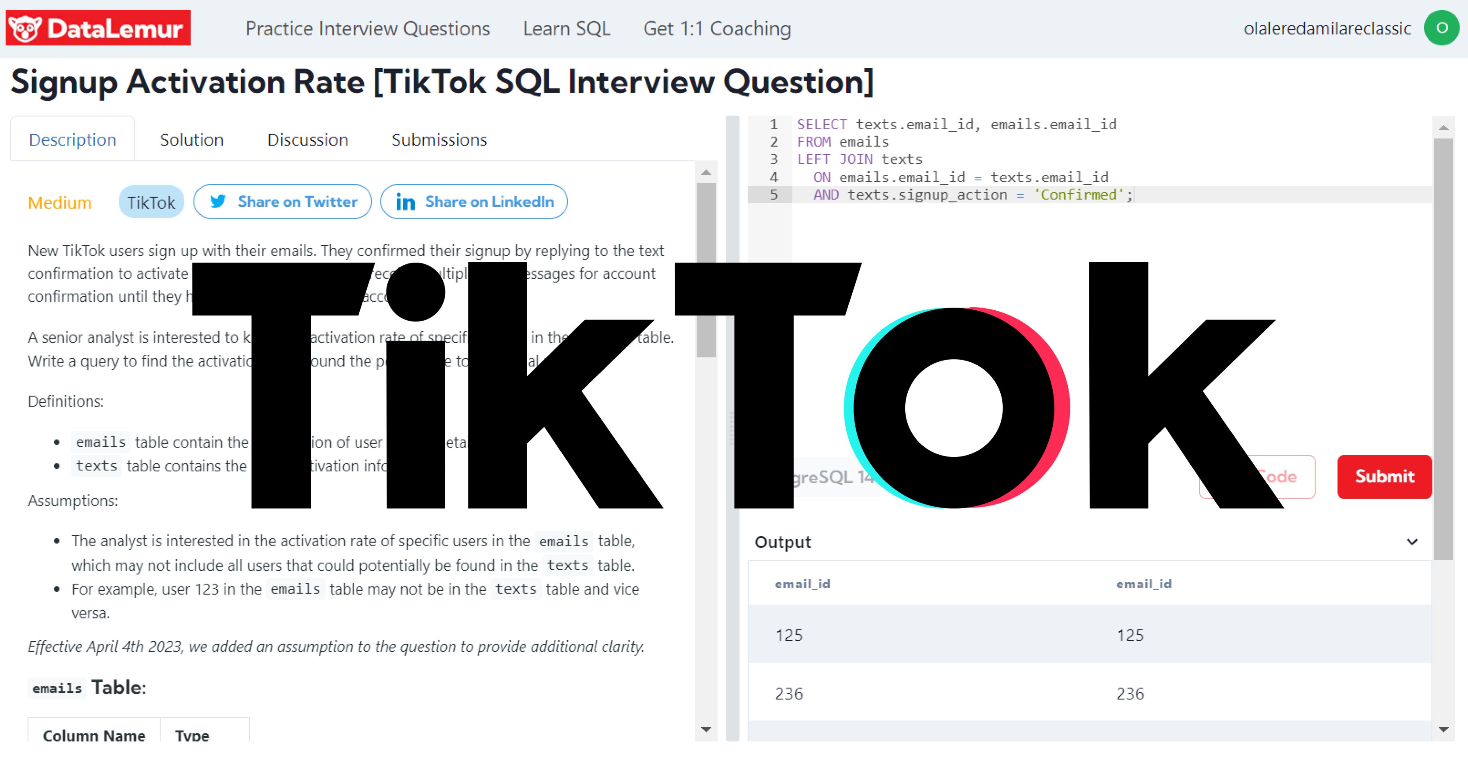TikTok SQL Interview Question
