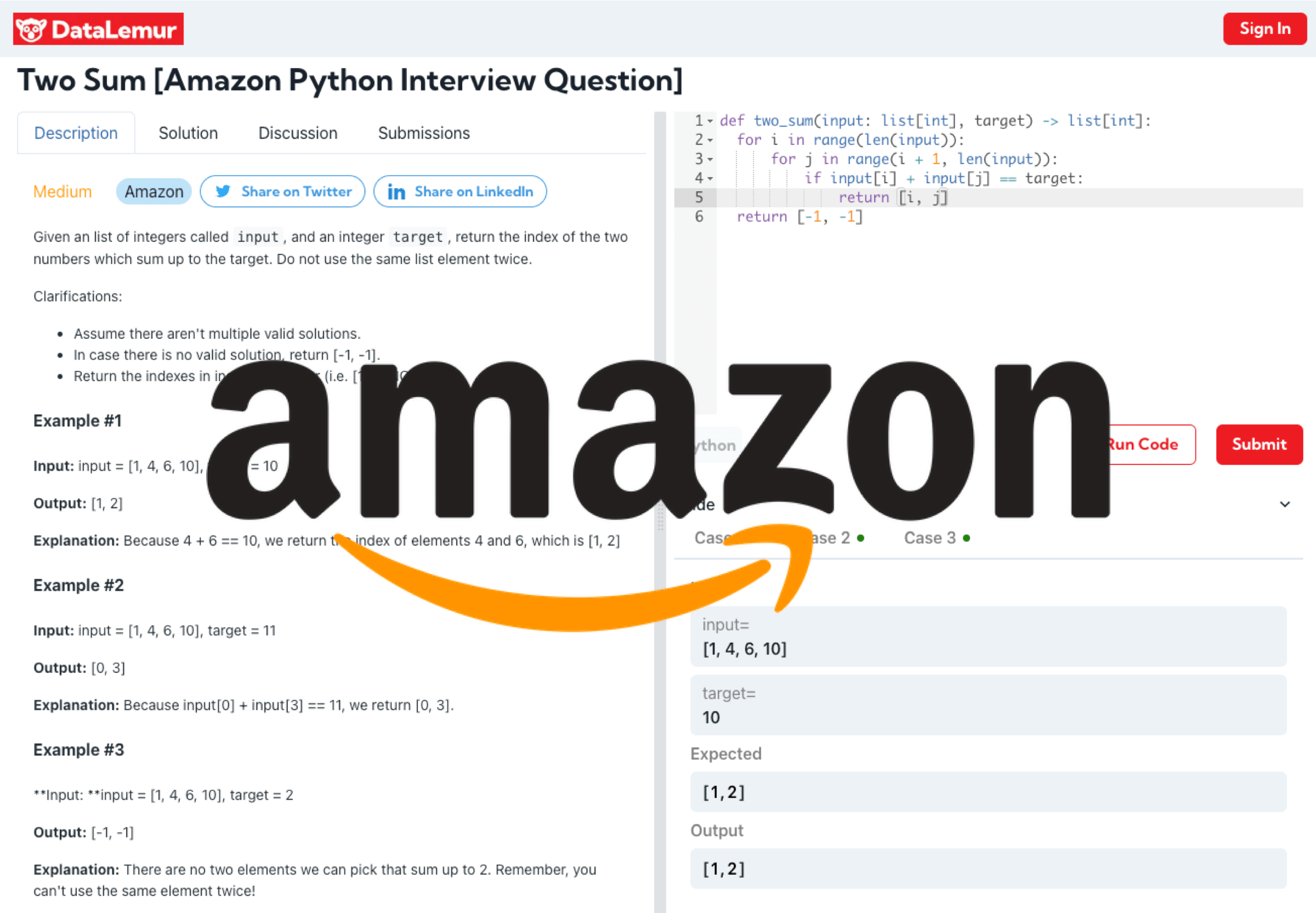 Amazon Python Coding Question: Two Sum