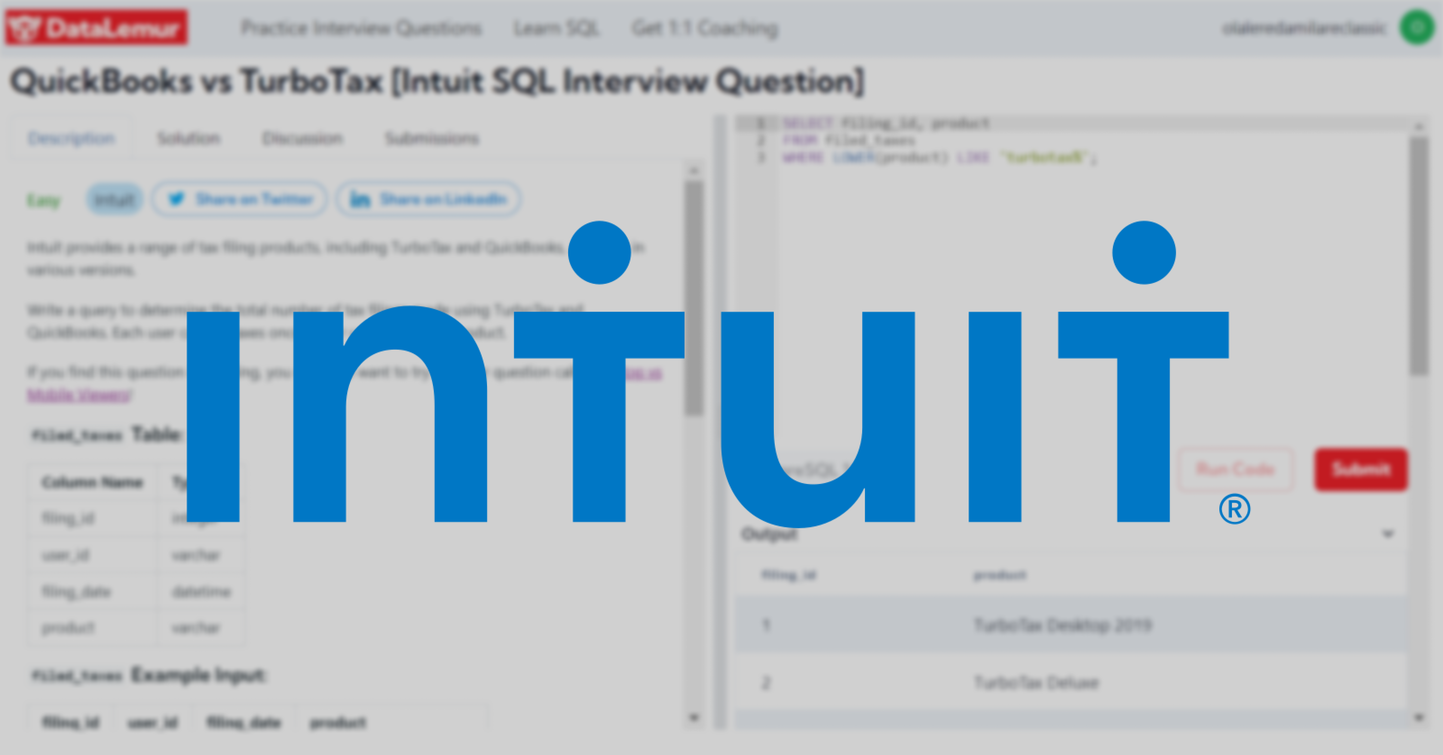 Intuit SQL Interview Question