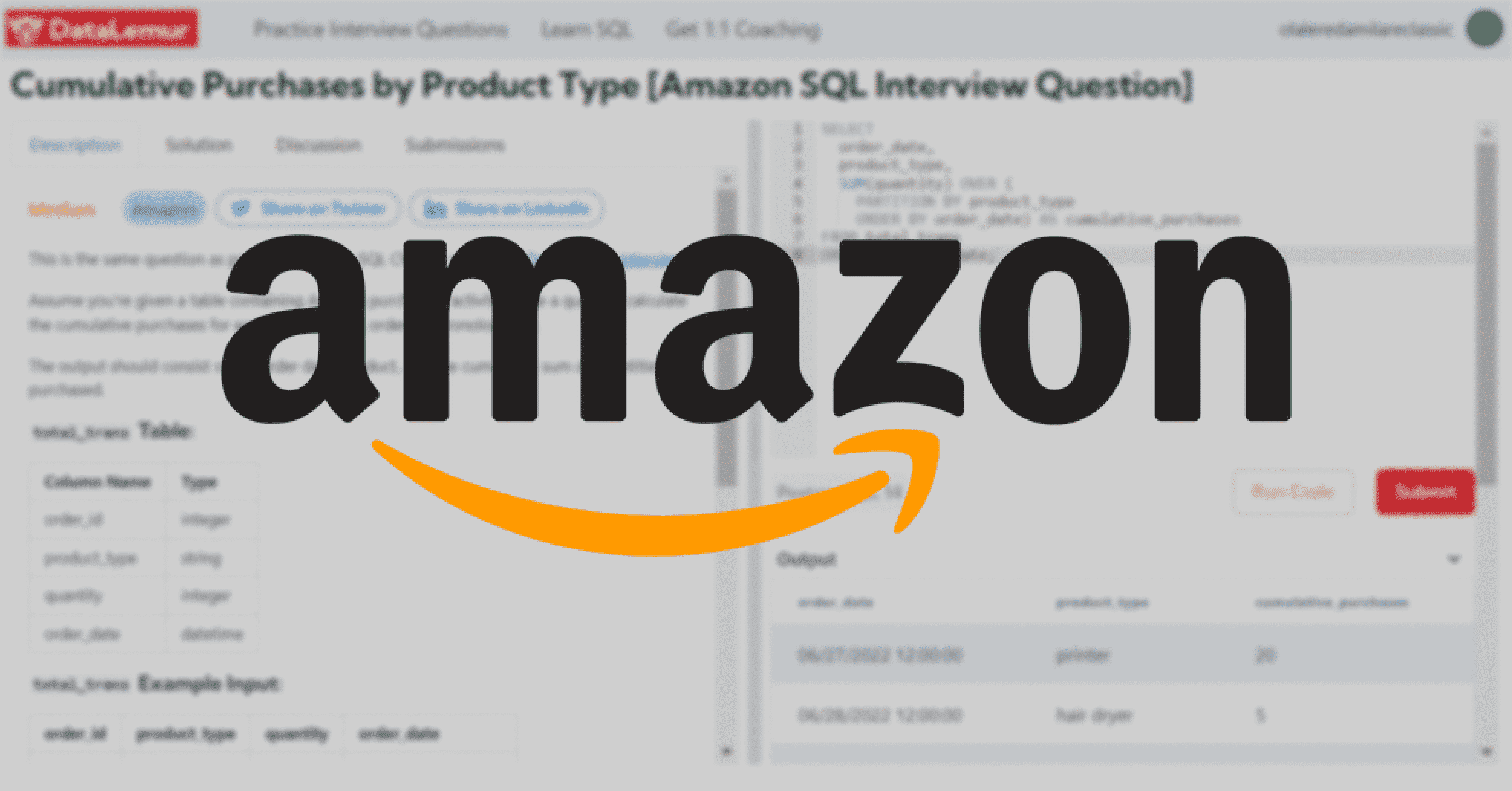 Amazon SQL Interview Question