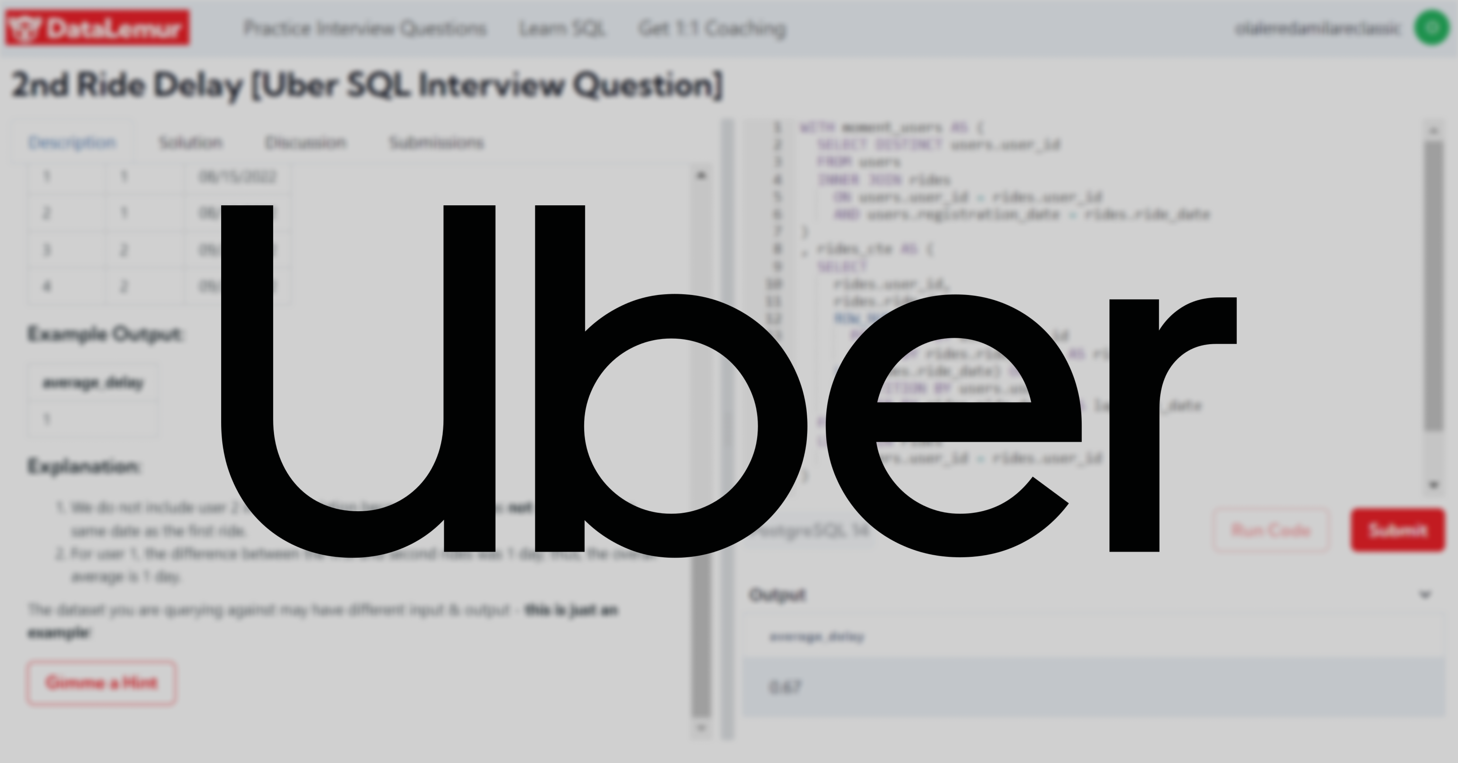 Uber SQL Interview Question