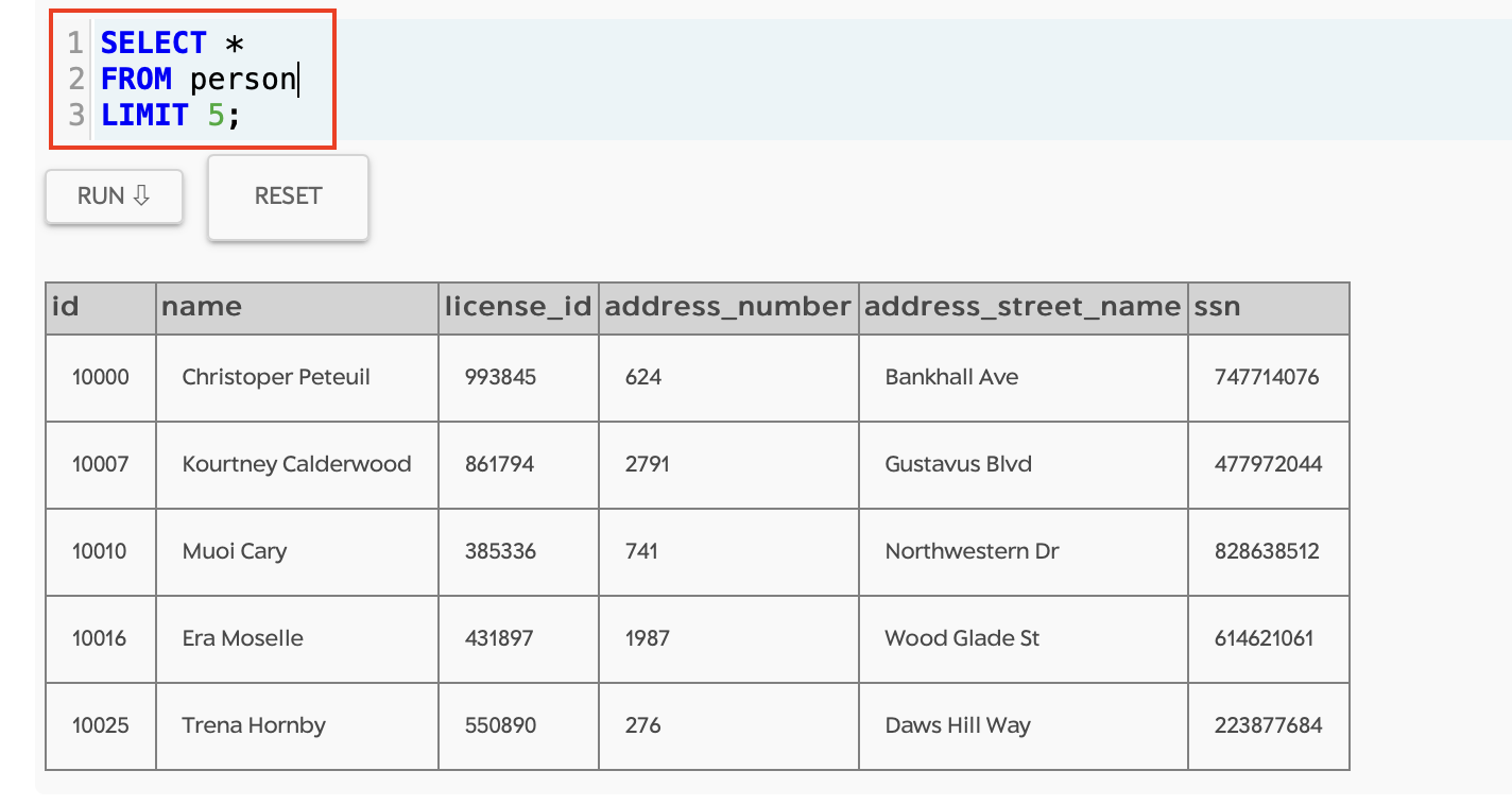 SQL Murder Mystery View Witnesses