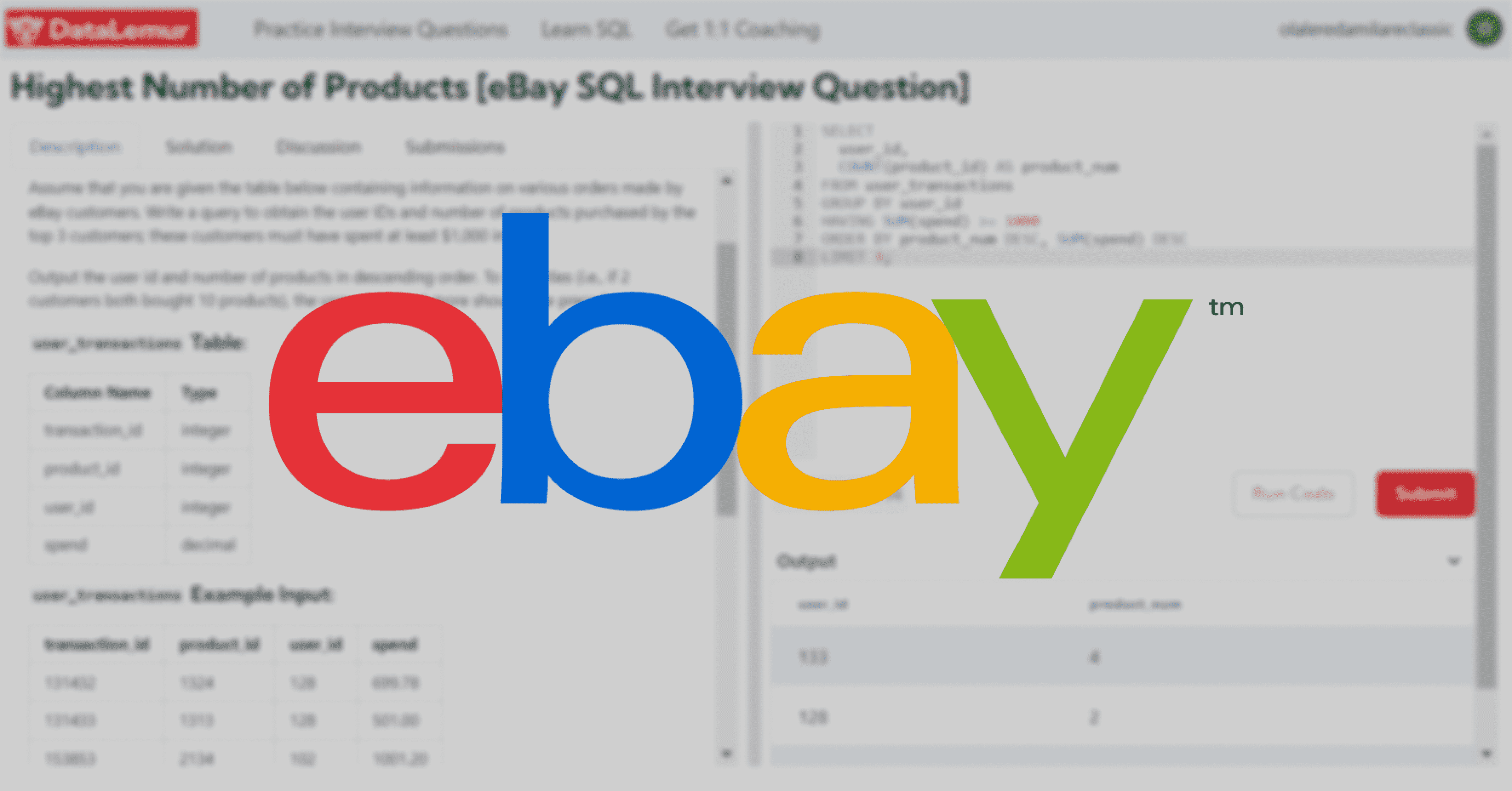 eBay SQL Interview Question