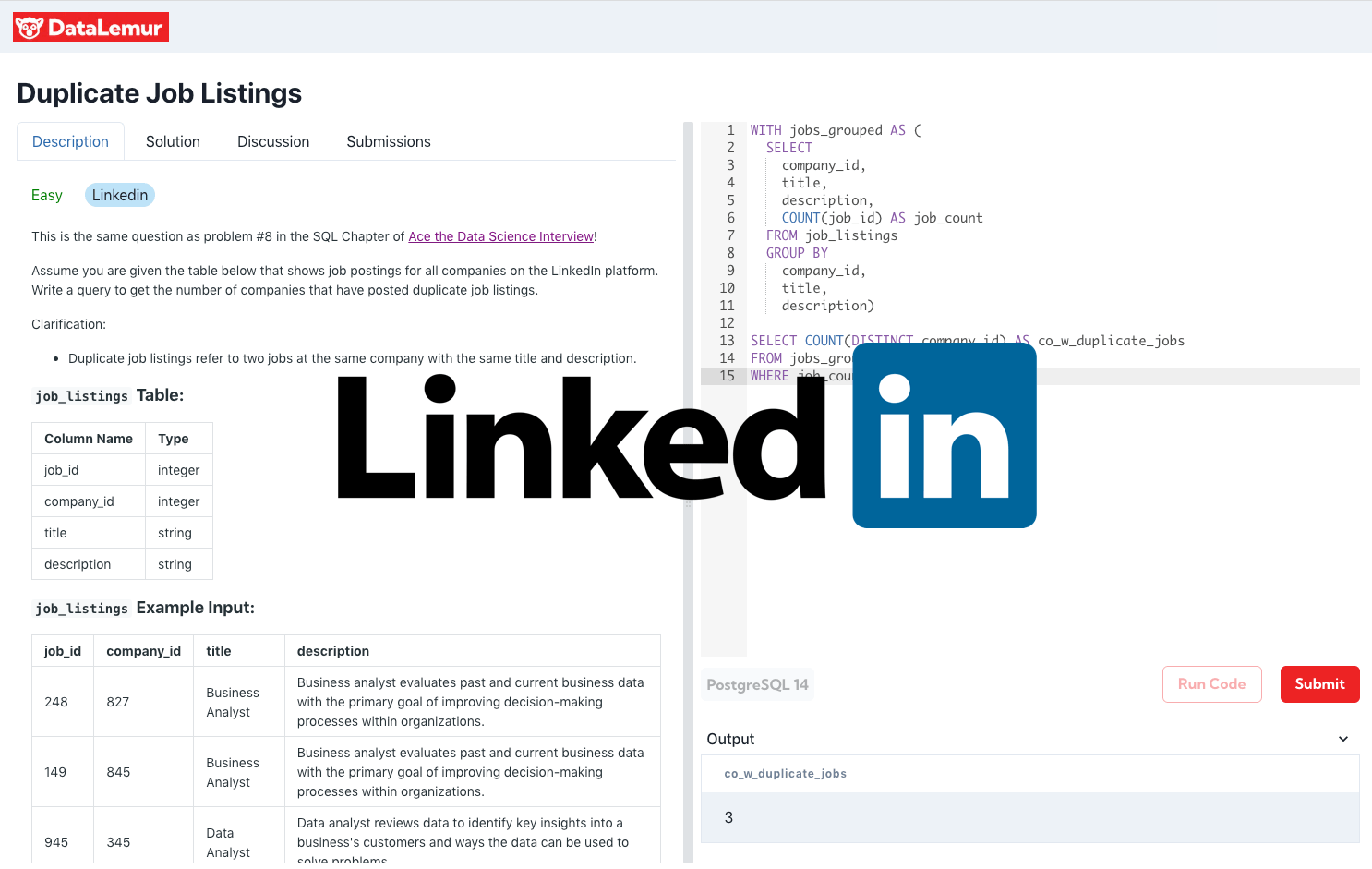 LinkedIn SQL Interview Question: Find Duplicate Job Listings