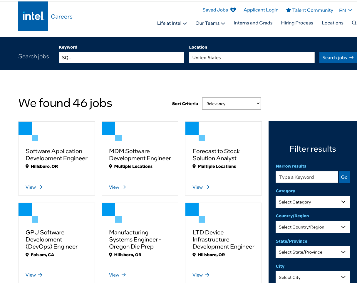 Intel SQL Jobs