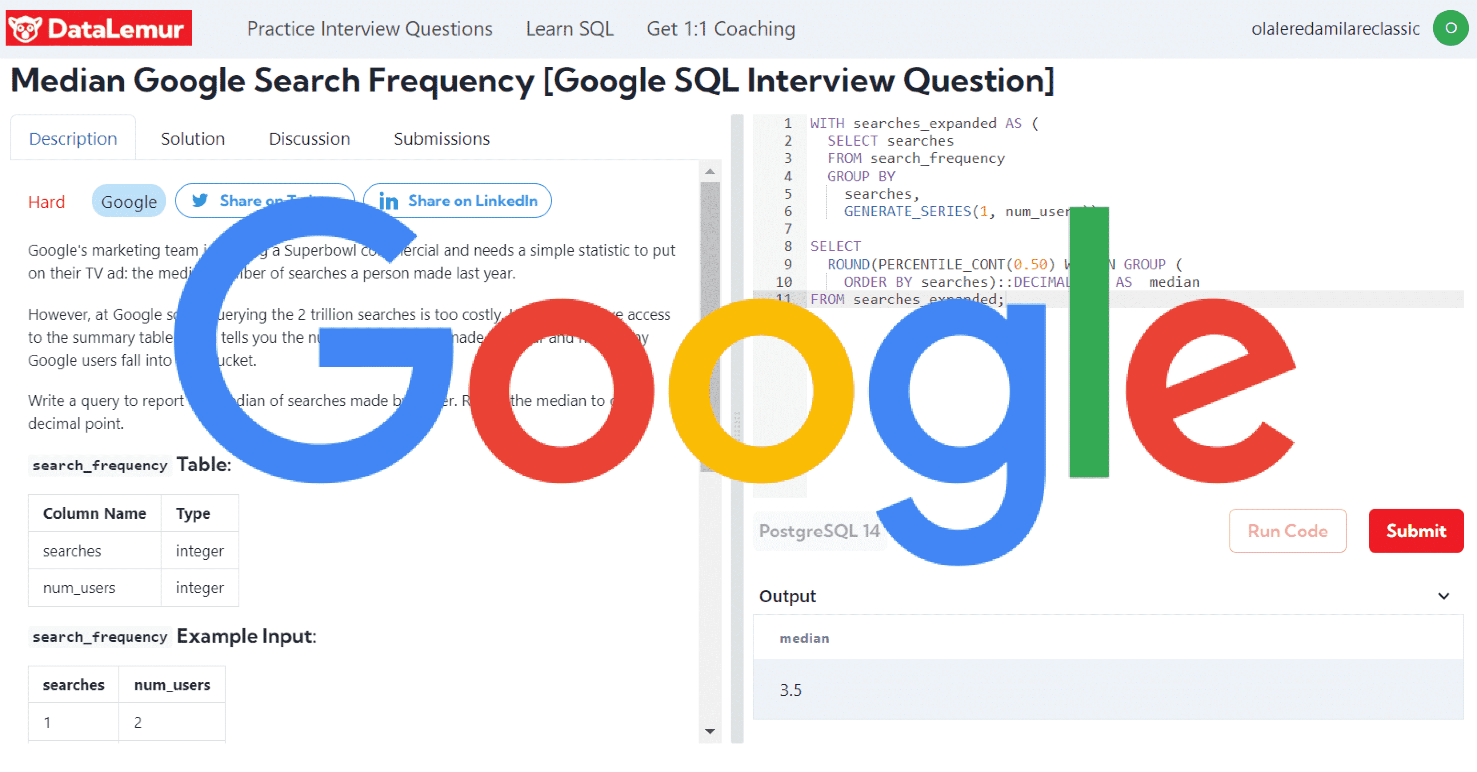Google SQL Interview Question