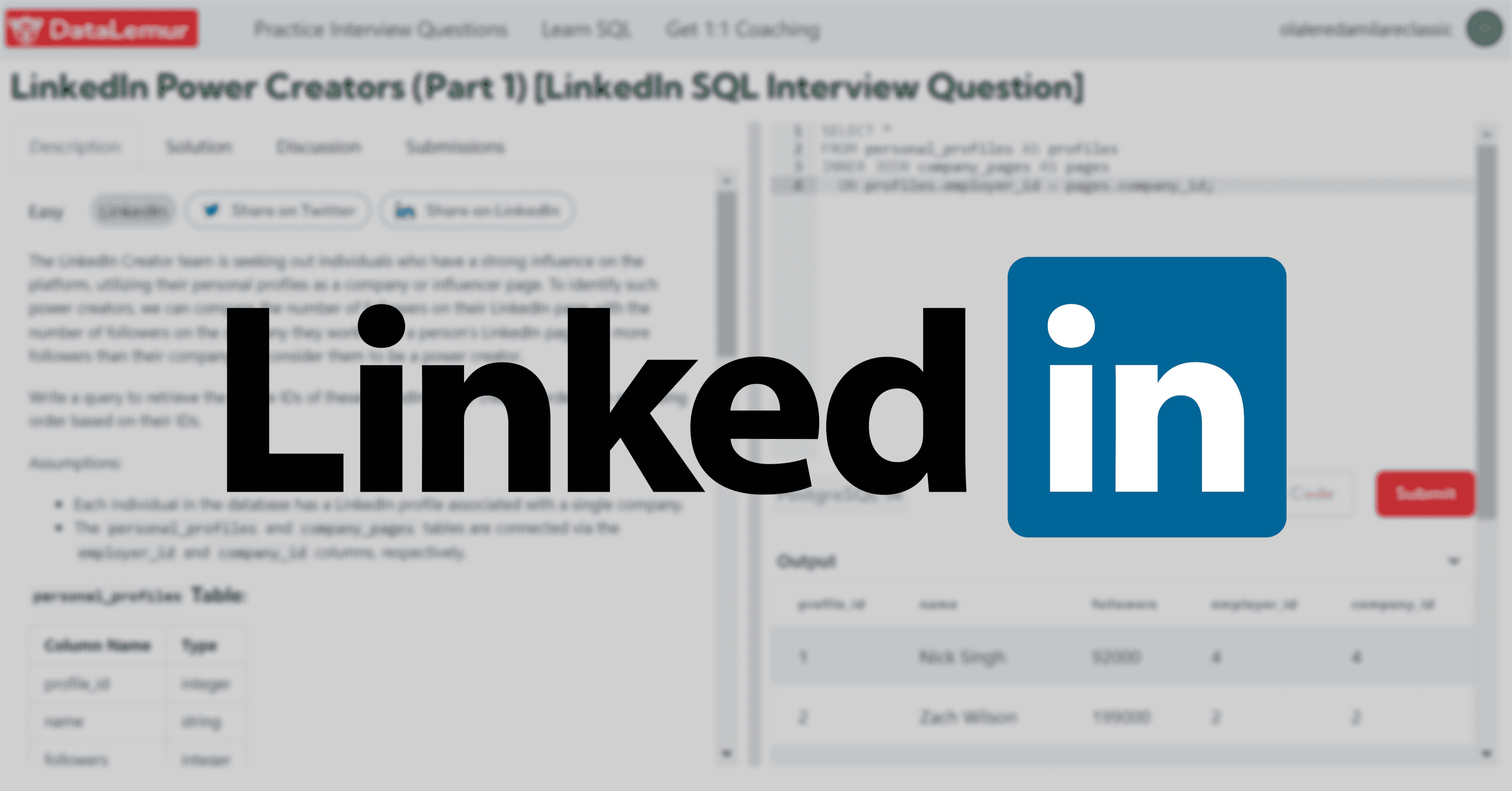 LinkedIn SQL Interview Question