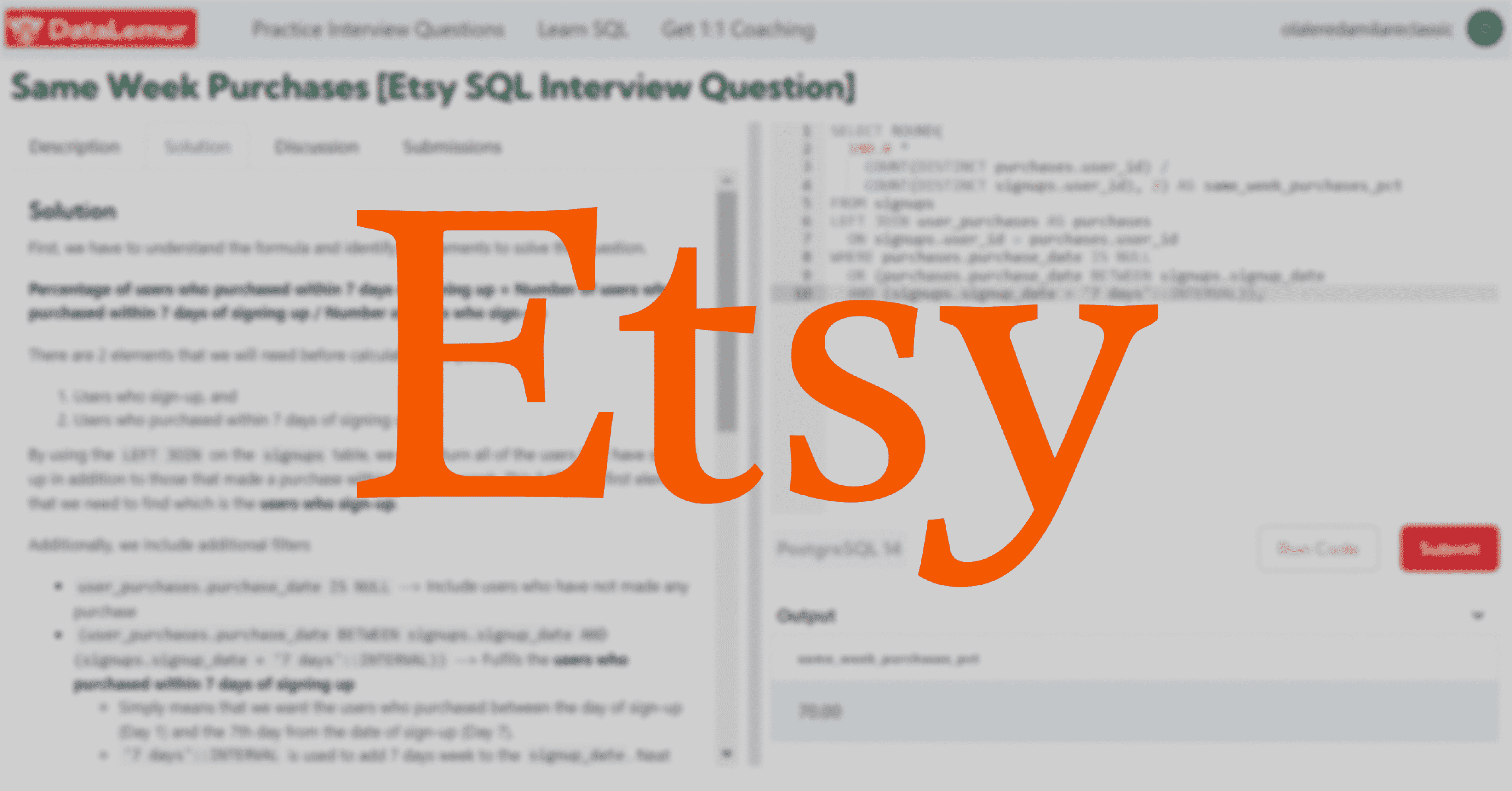 Etsy SQL Interview Question