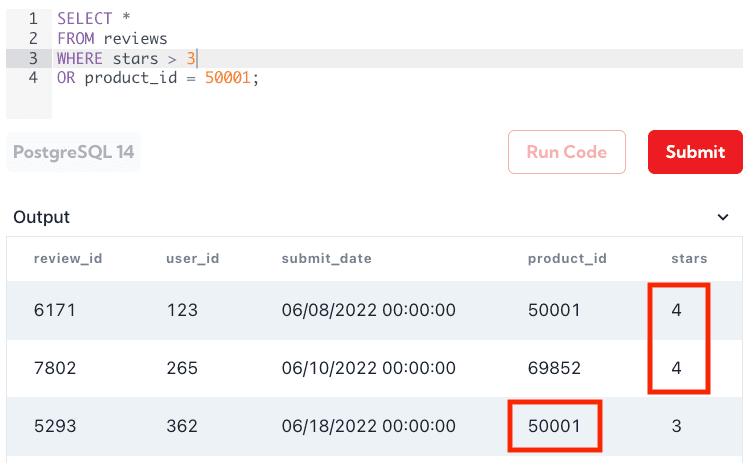 SQL OR Example