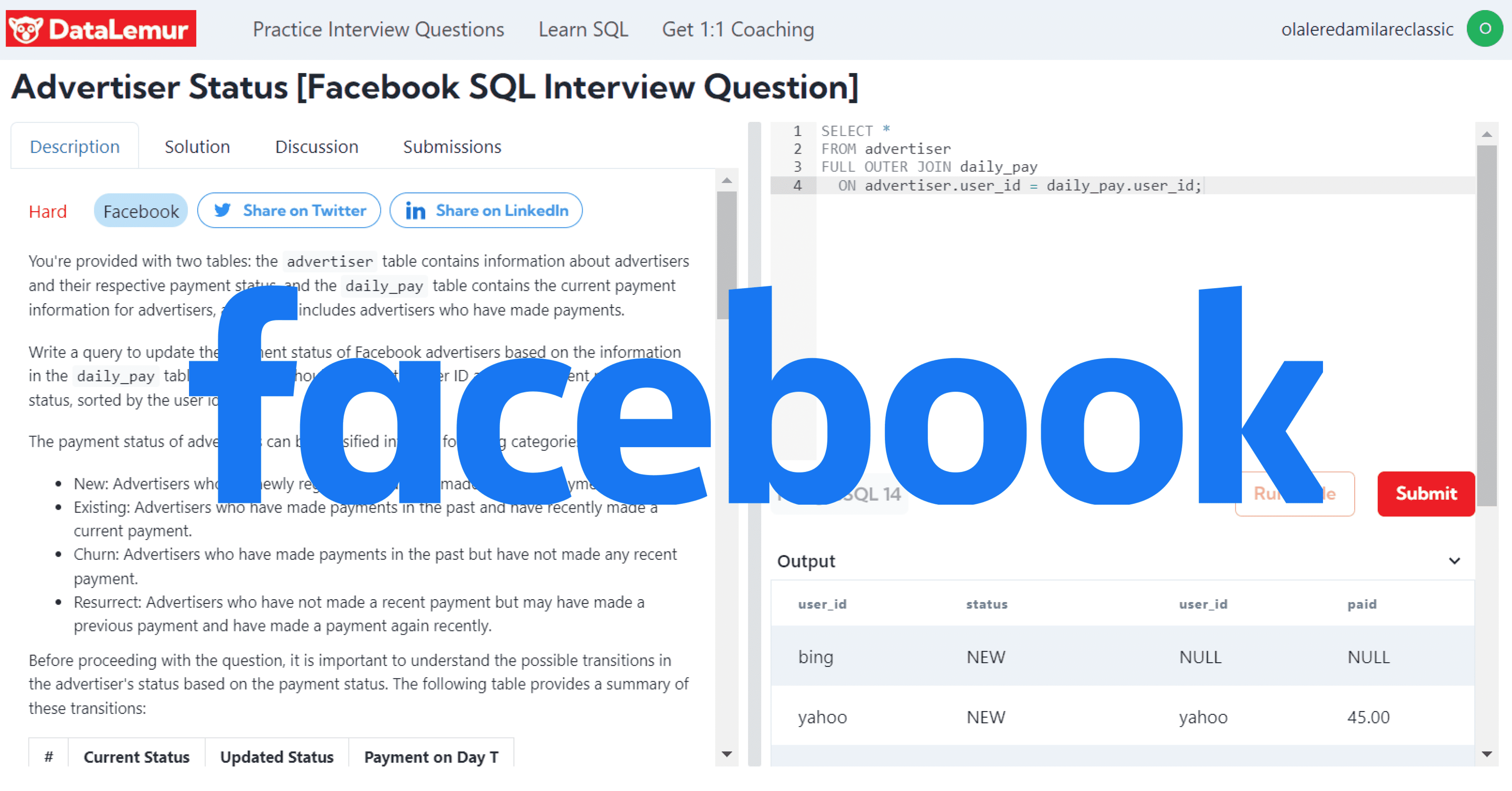Facebook SQL Interview Question