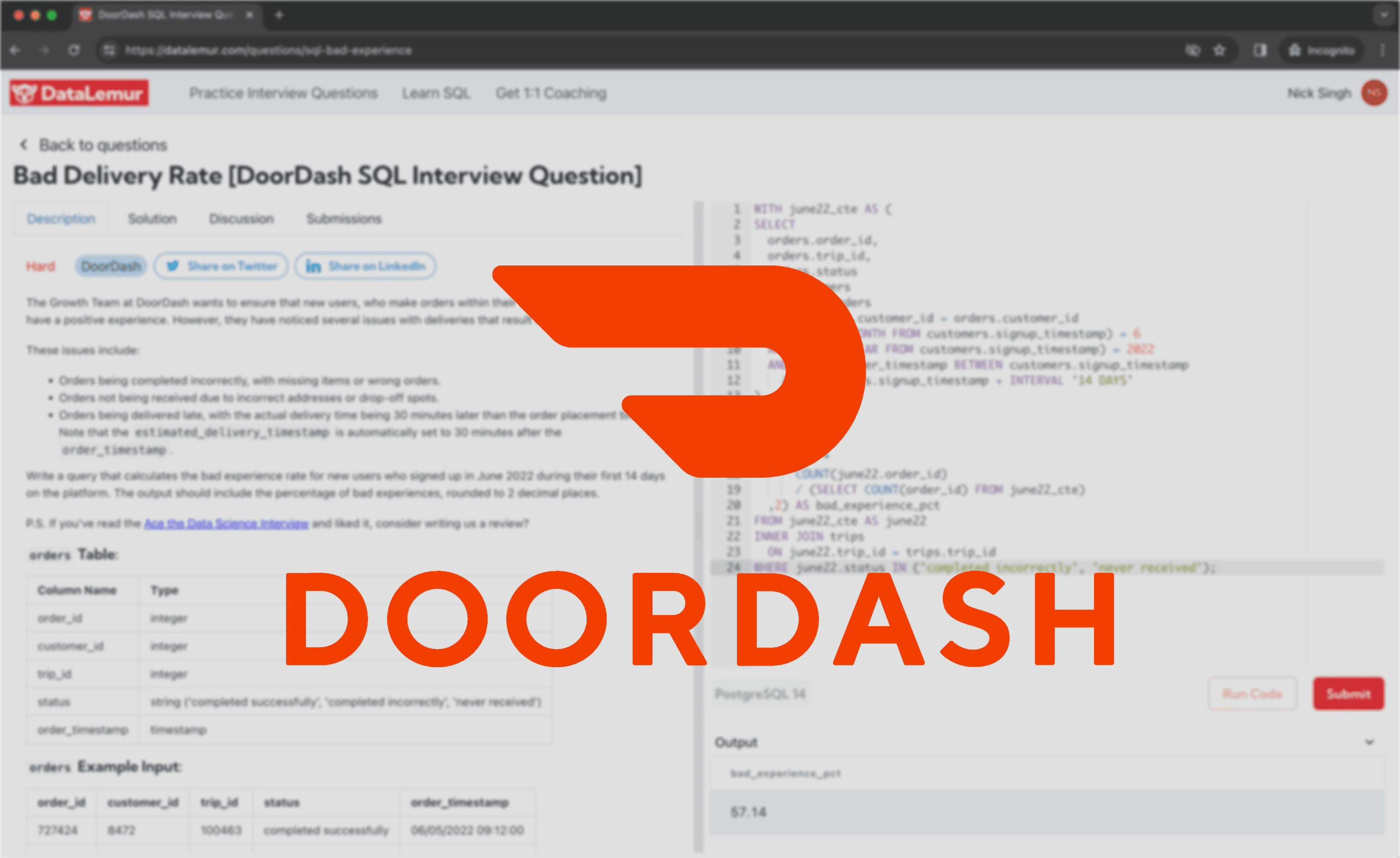 Doordash SQL Question