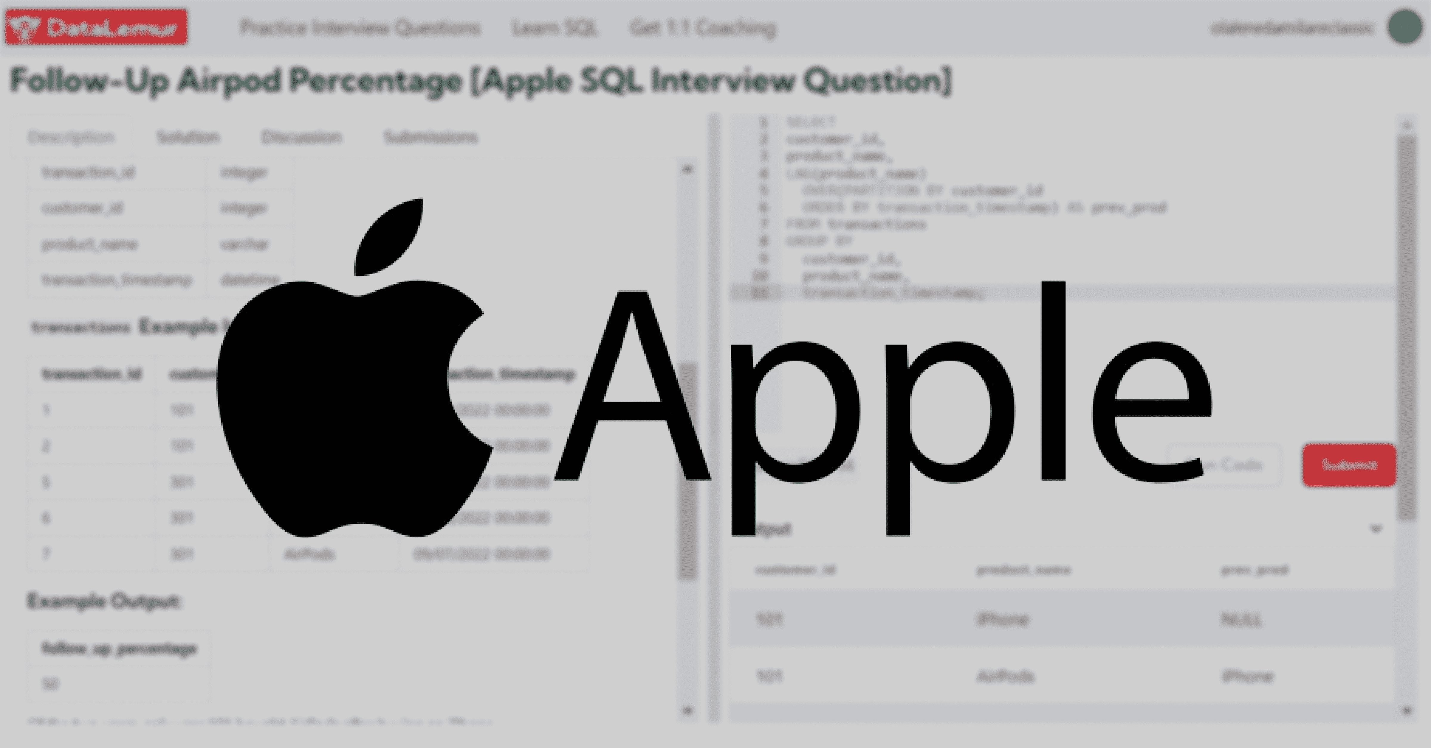 Apple SQL Interview Question Airpod Percentage