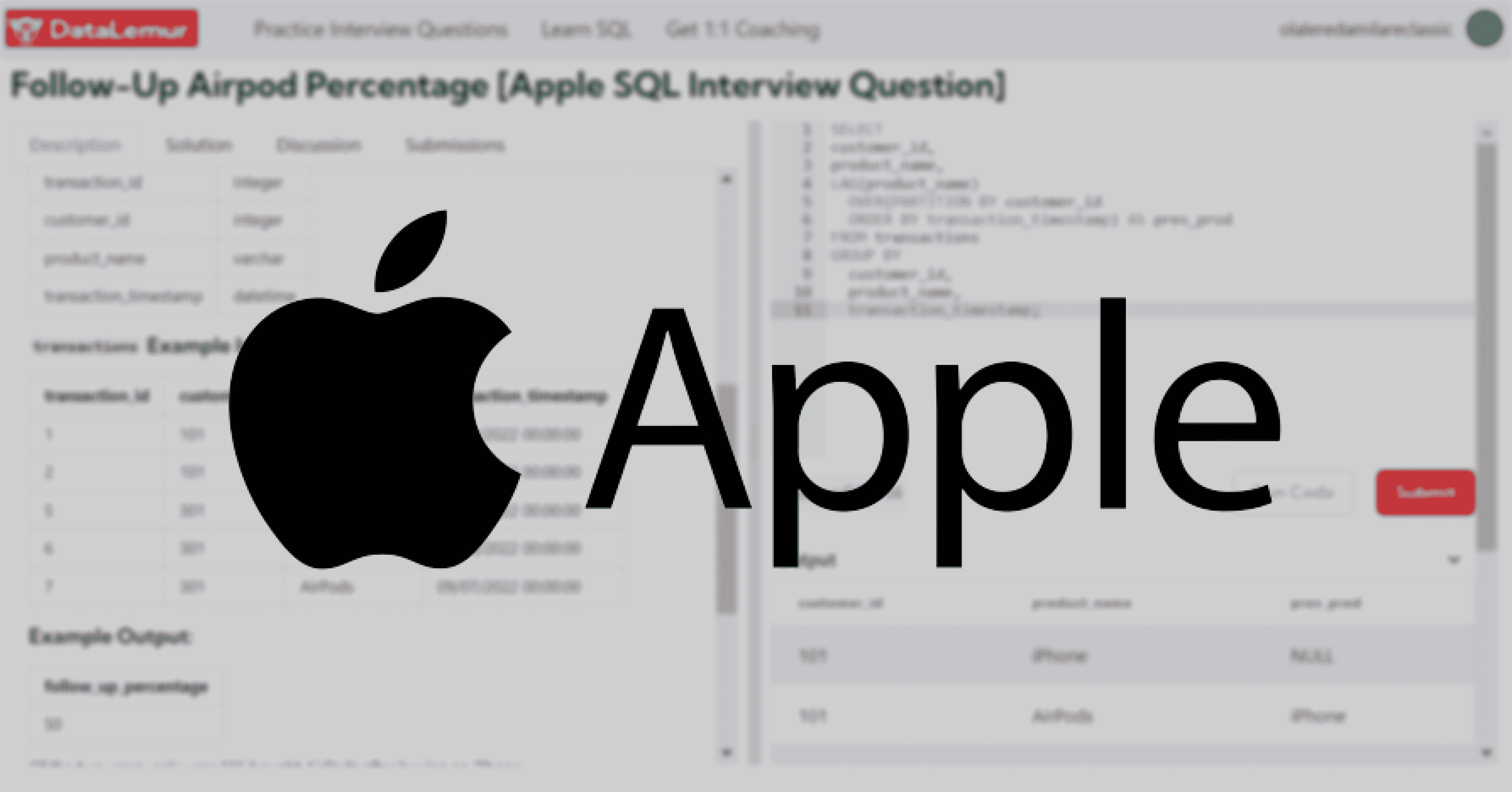 Apple SQL Interview Question