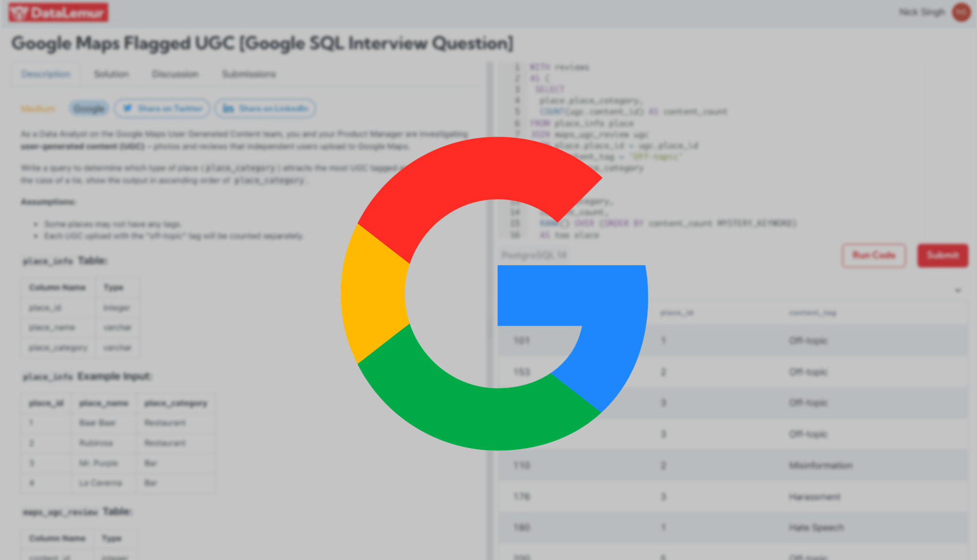 Google SQL Interview Question: Google Maps UGC