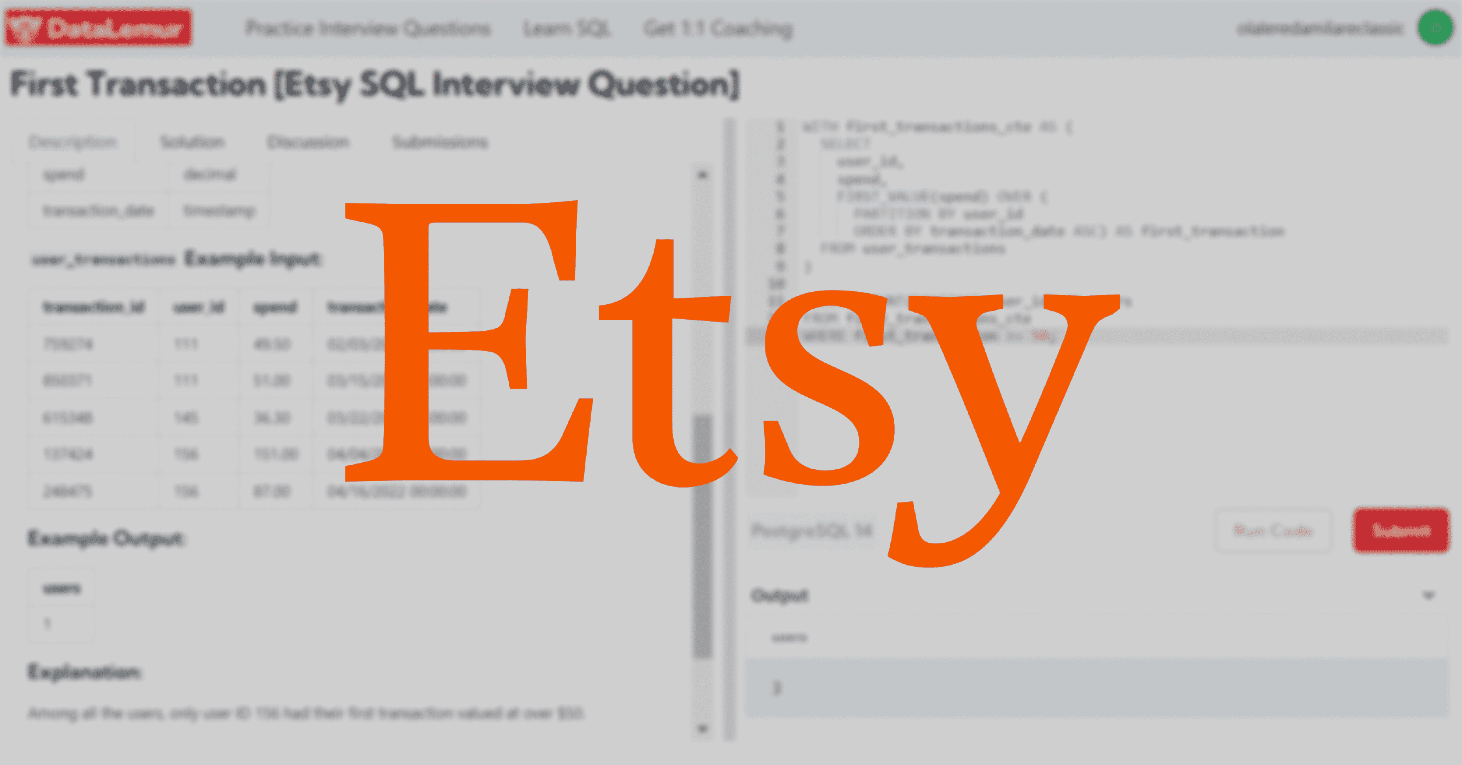 Etsy SQL Interview Question