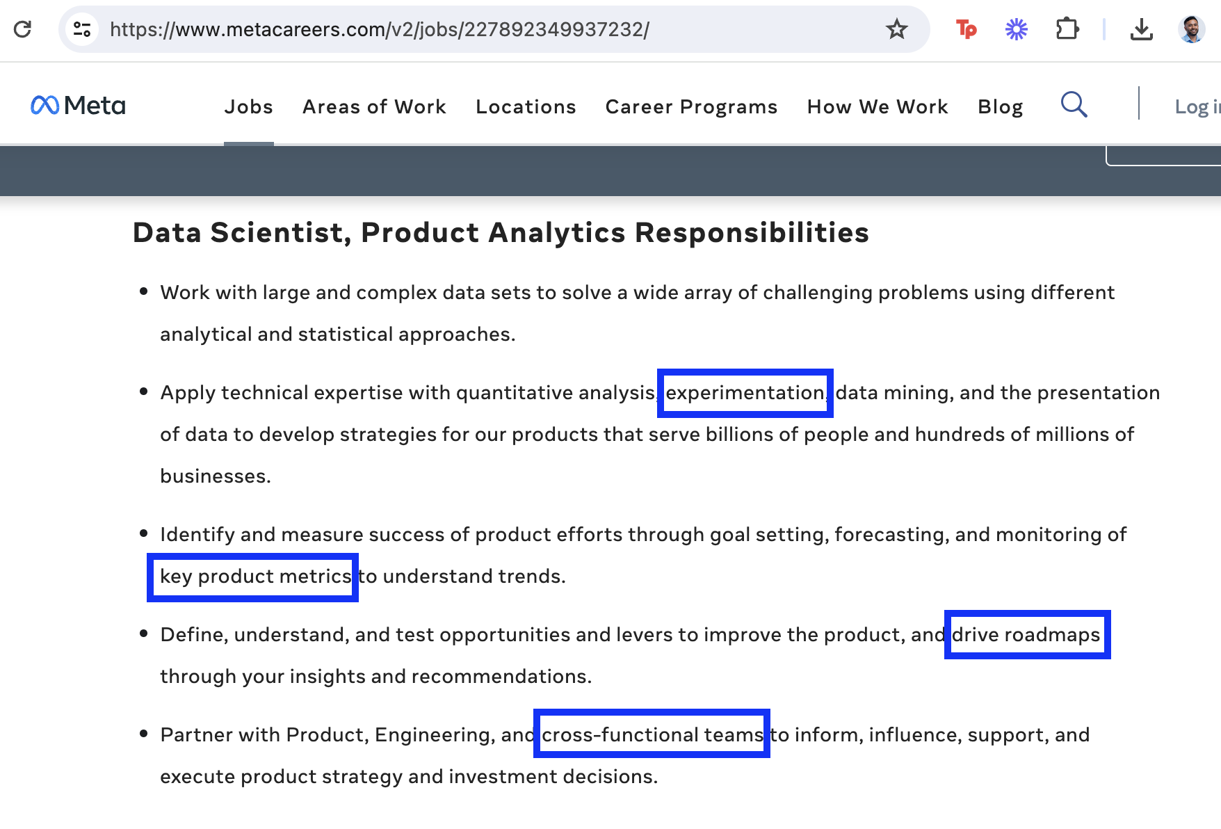 Meta Product Data Scientist Job Description