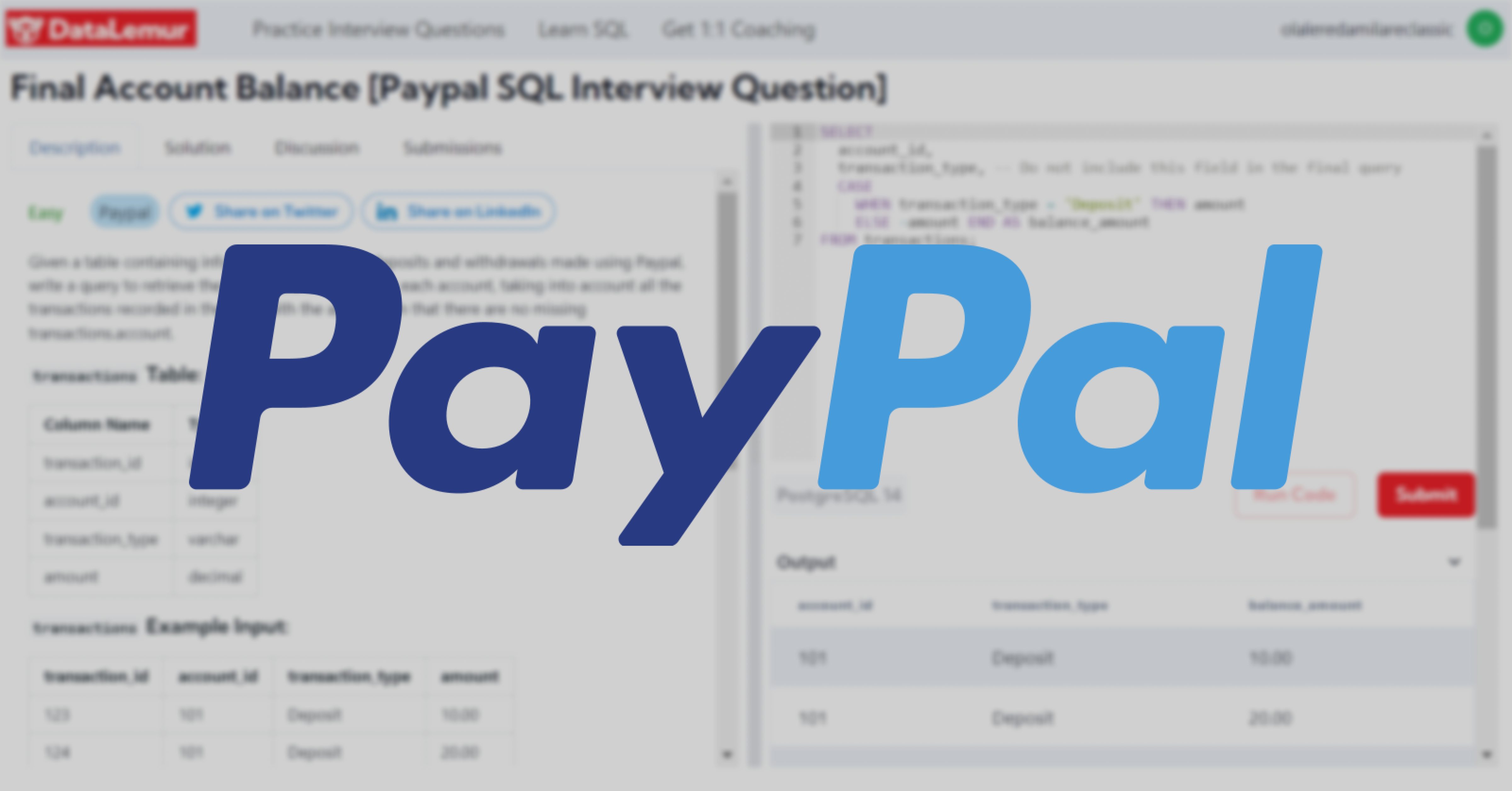 PayPal SQL Interview Question