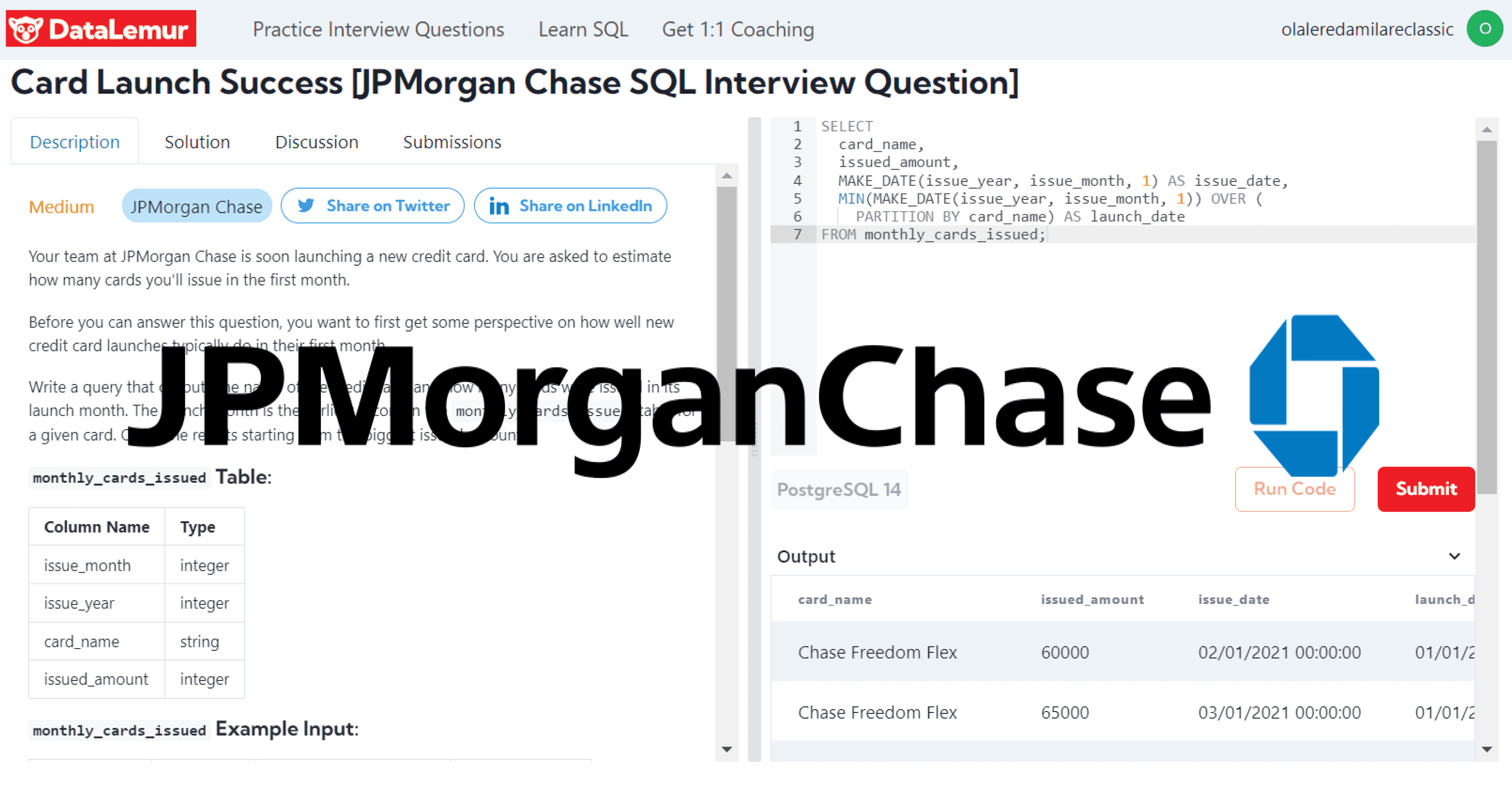 JPMorgan ChaseSQL Interview Question