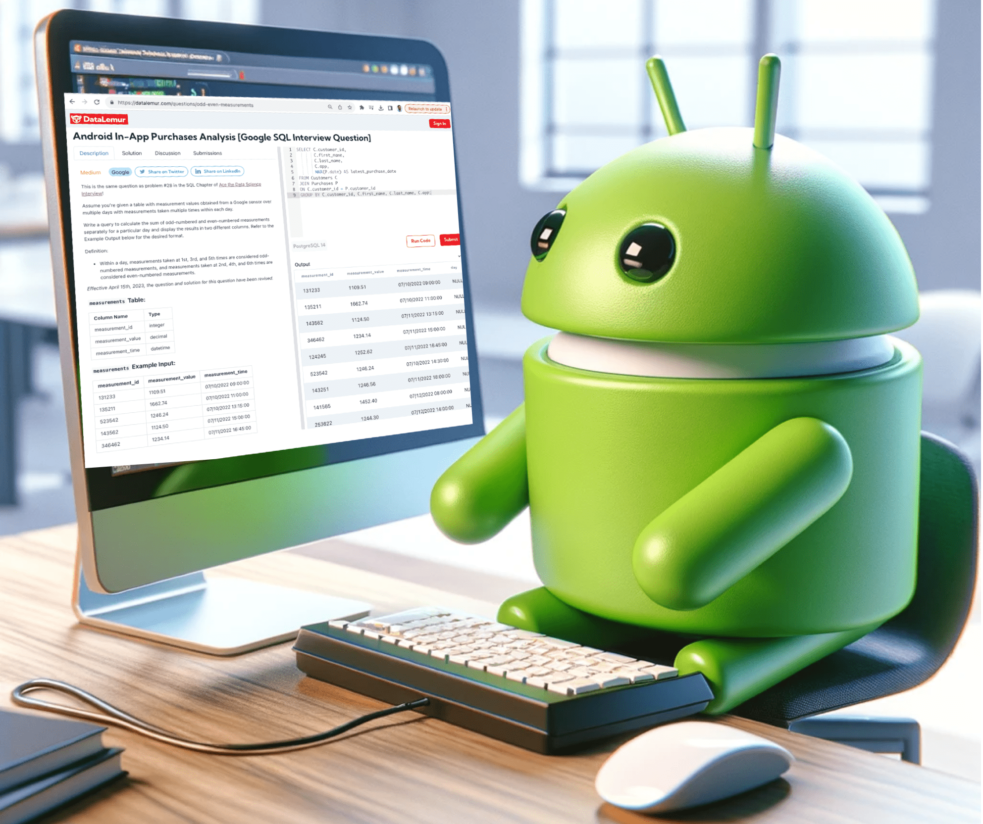 Google's Android Mascot Coding SQL