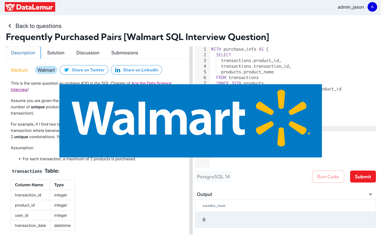 Walmart SQL Interview Question: Frequent Pairs of Items
