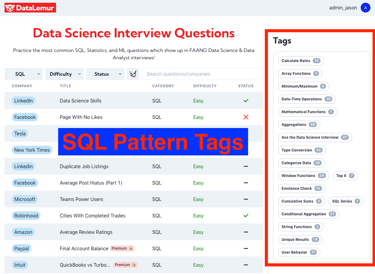 SQL Interview Question Patterns on DataLemur