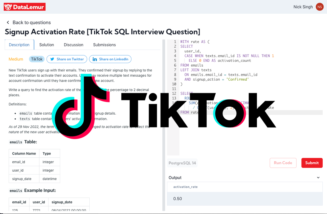 TikTok SQL question