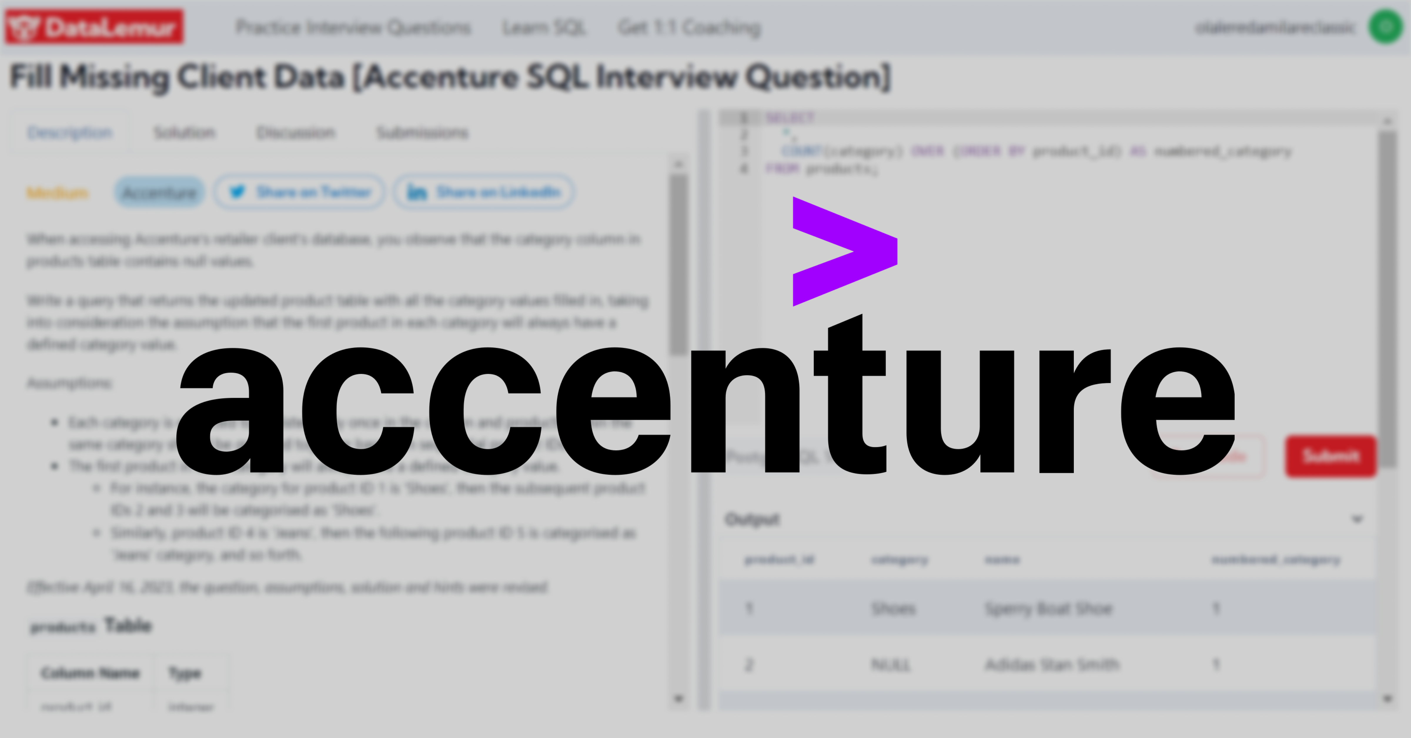 Accenture SQL Interview Question