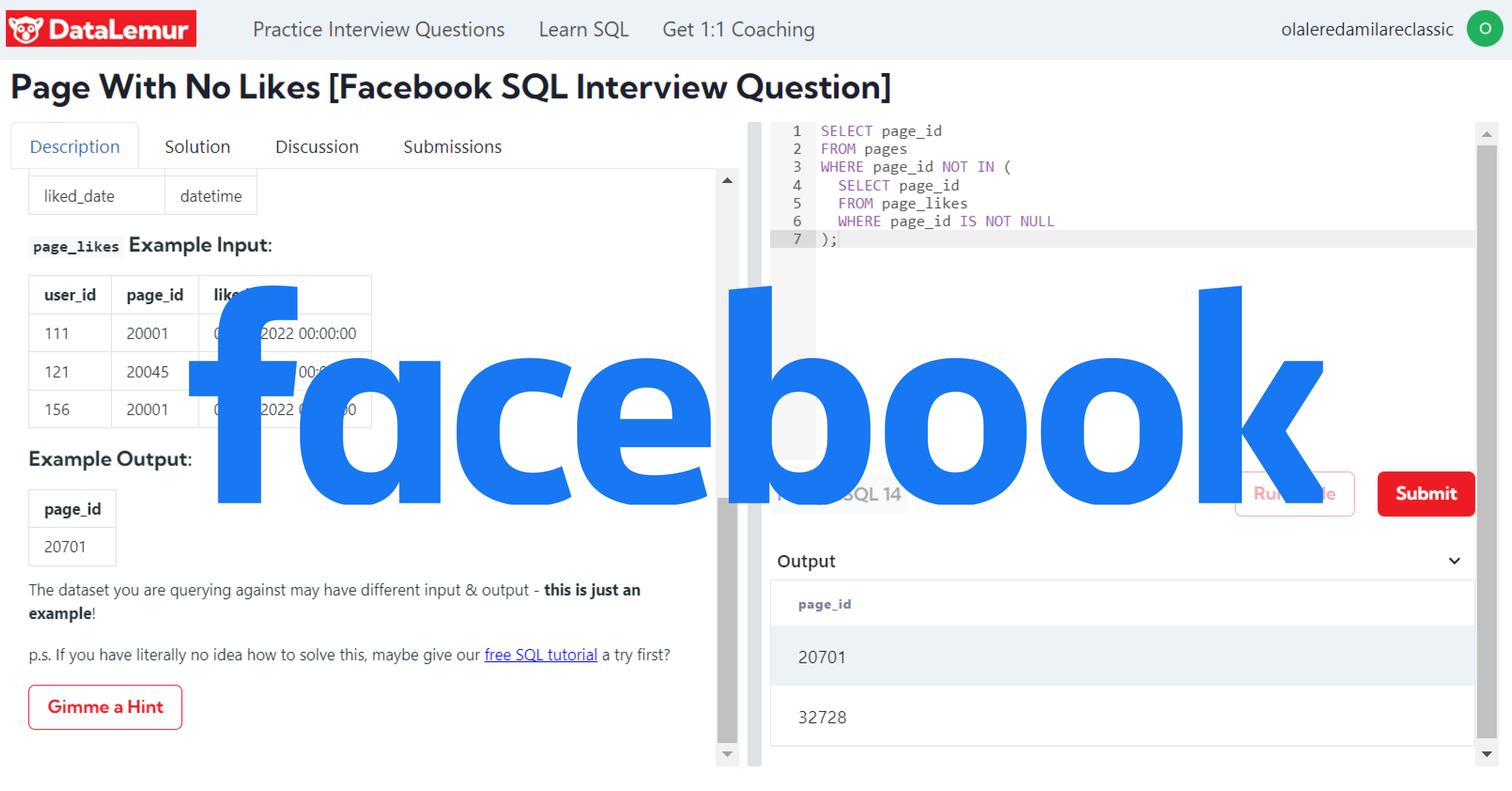 Facebook SQL Interview Question