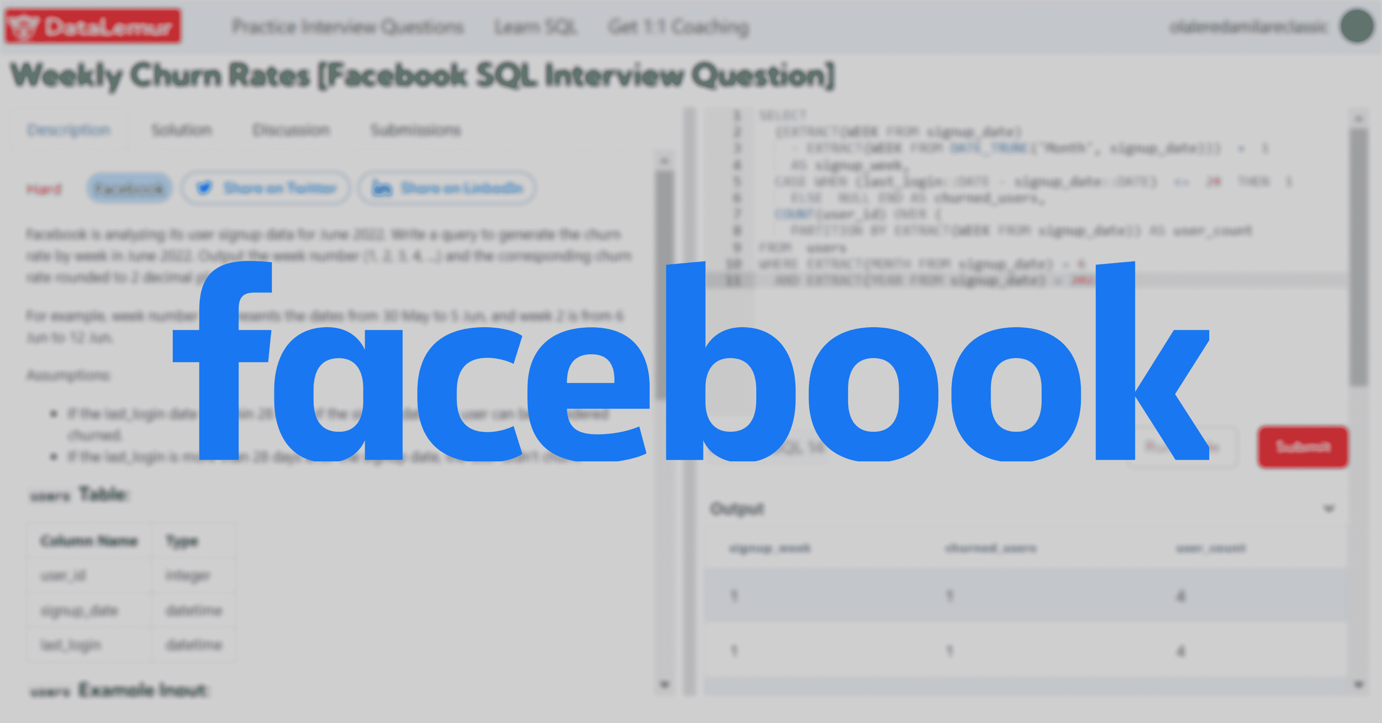 Facebook SQL Interview Question