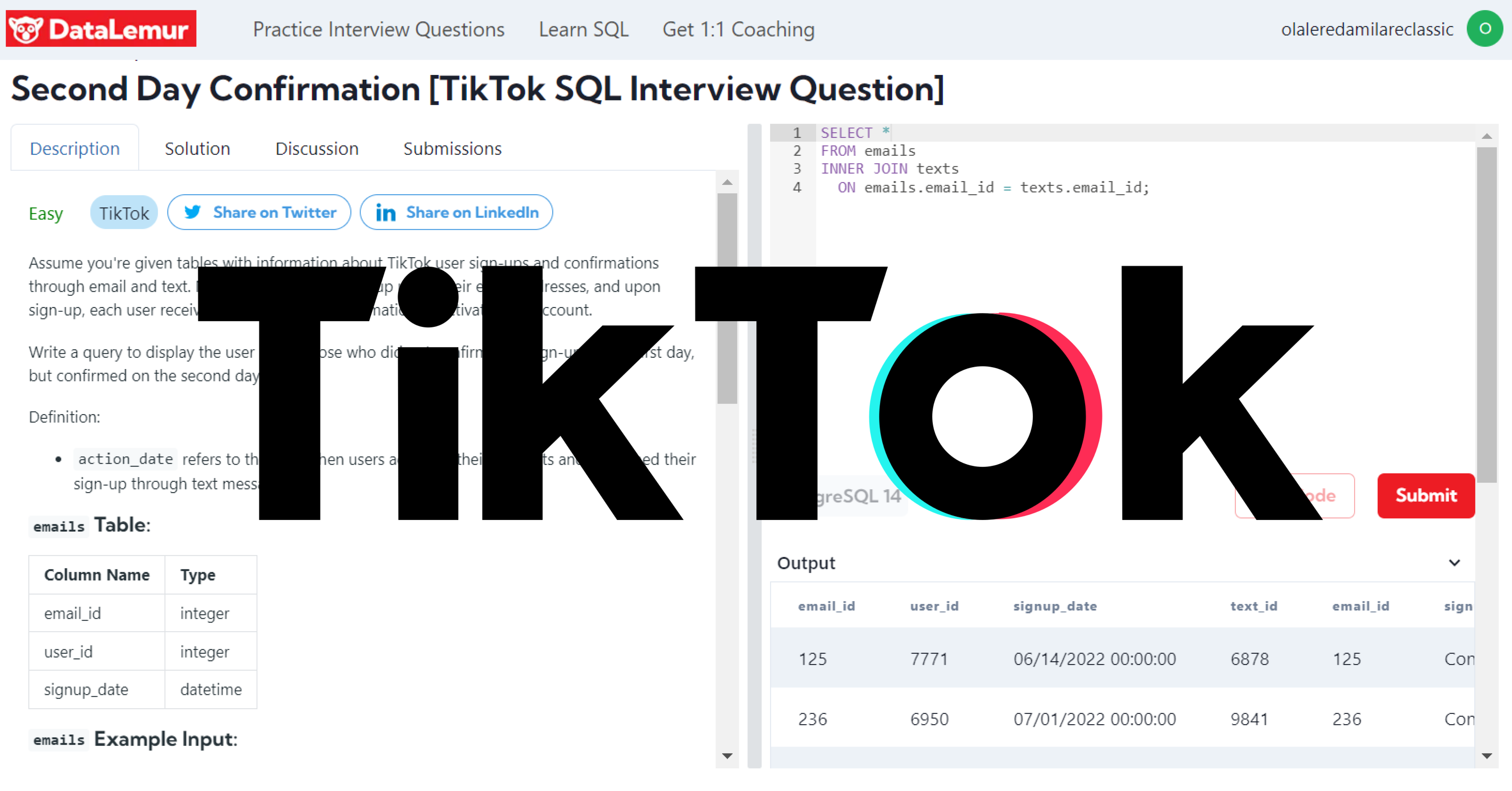 TikTok SQL Interview Question