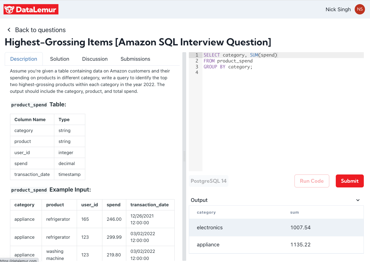Amazon SQL Interview GROUP BY Example