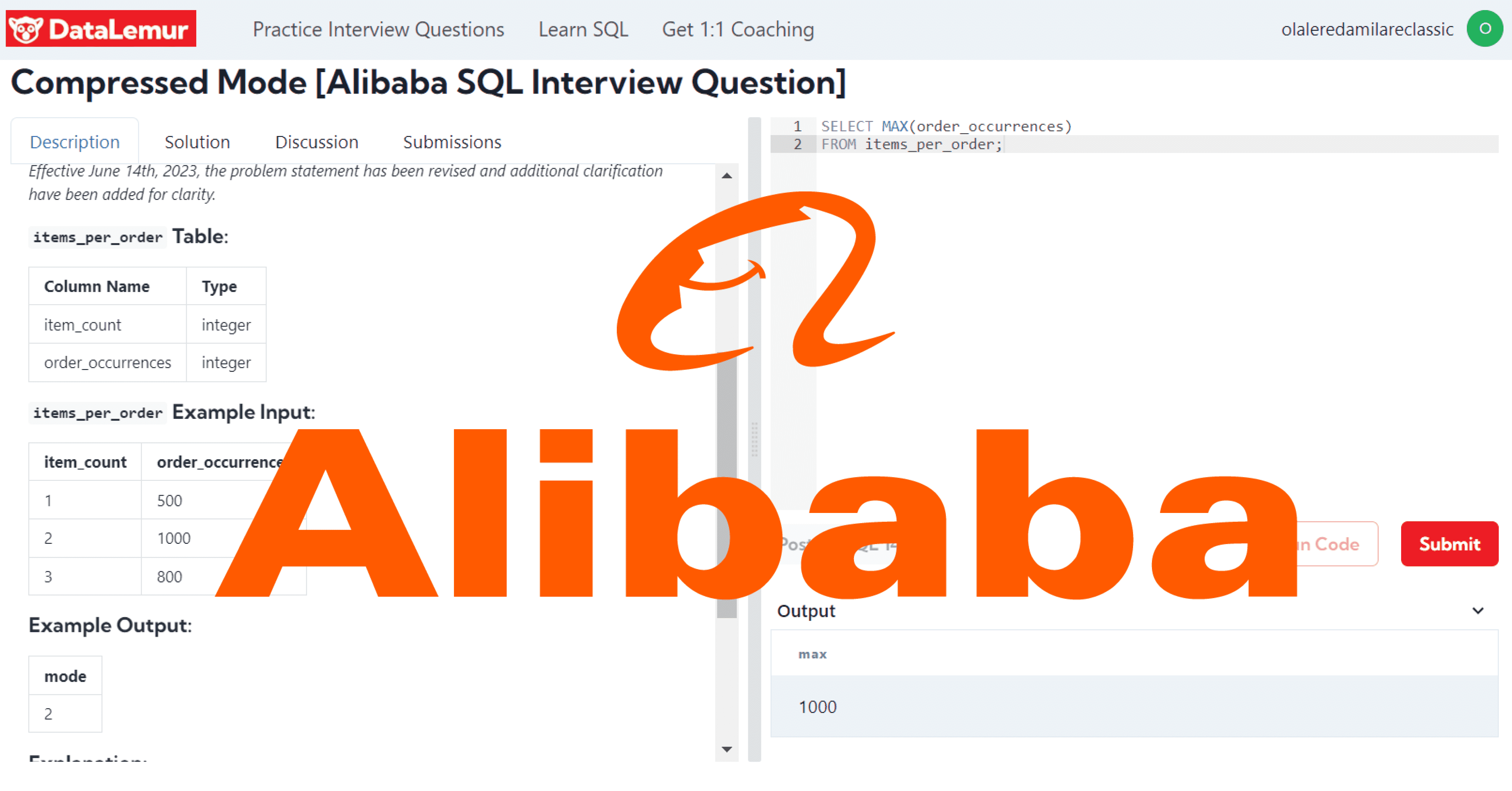 Alibaba SQL Interview Question