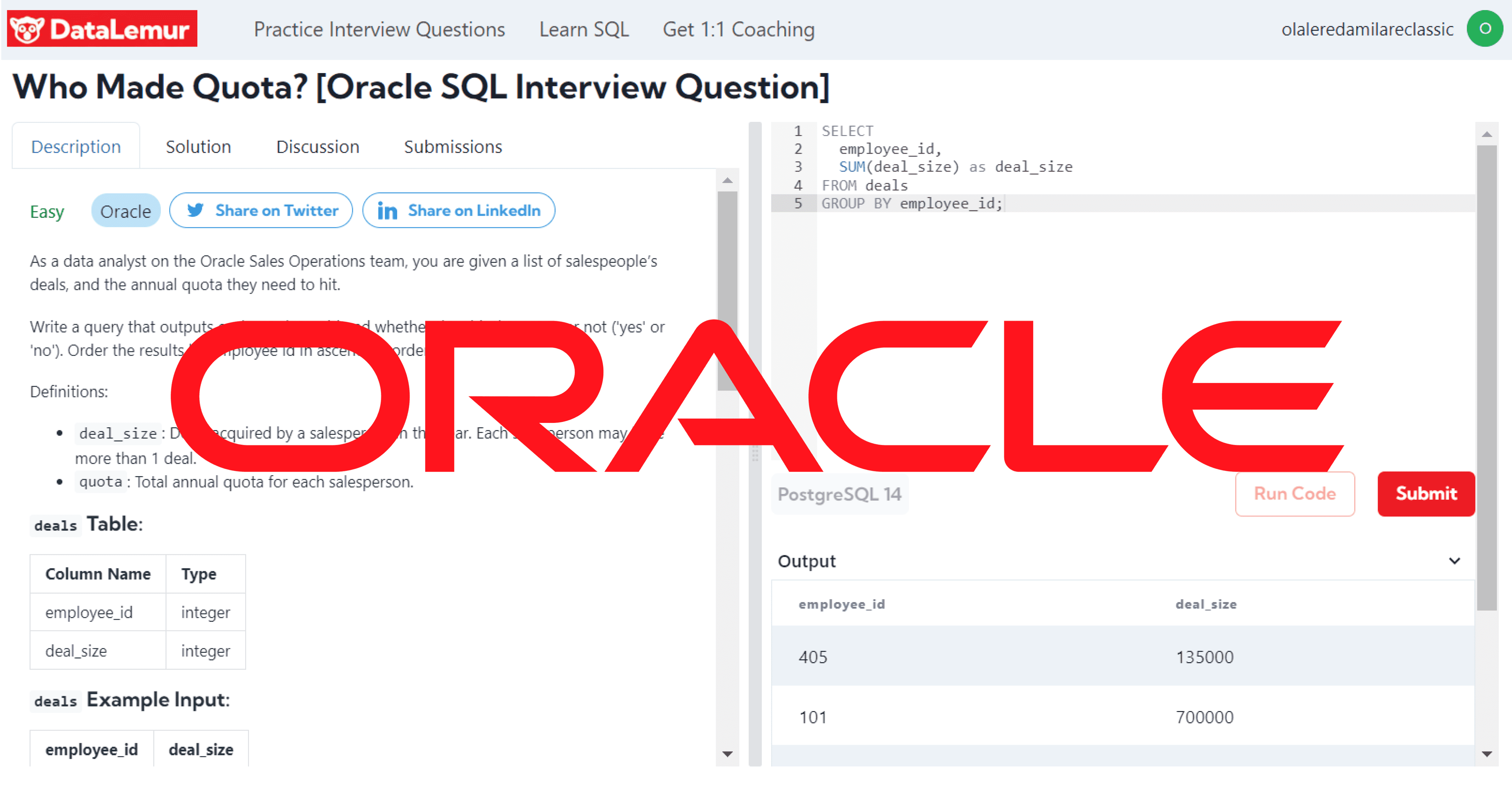 Oracle SQL Interview Question