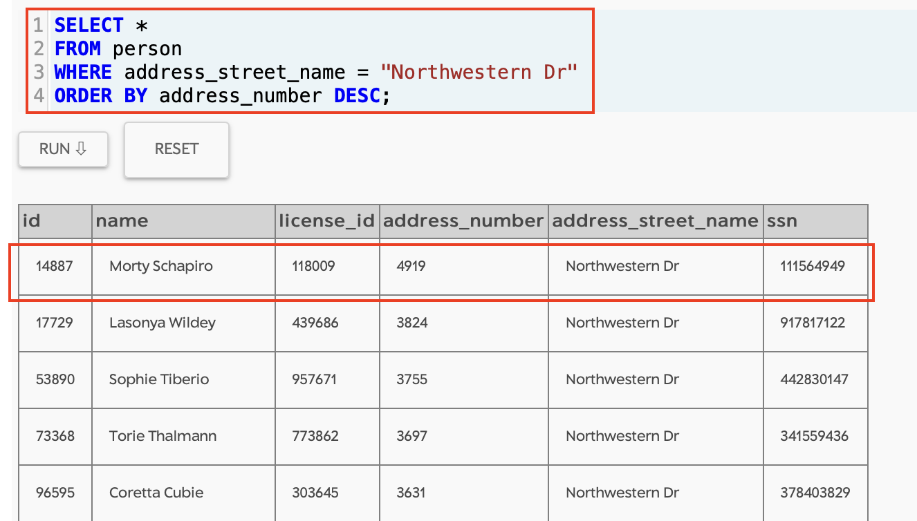 SQL Murder Mystery First Witness