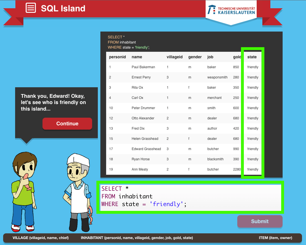 SQL Island Friendly On This Island Query